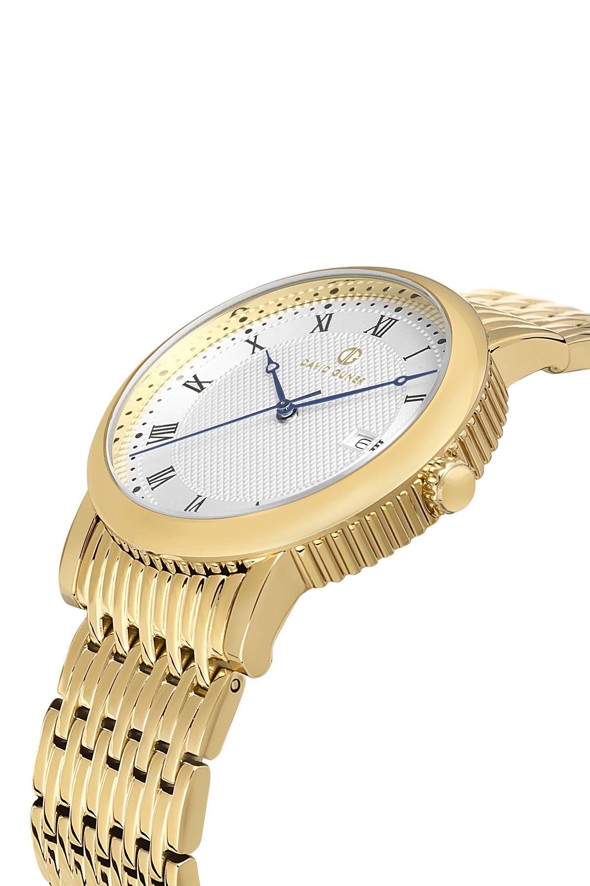 DAVID GUNER Roma Rakamlı Gümüş Kadranlı Sarı Kaplamalı Takvimli Erkek Kol Saati - DG-8672GA-B1