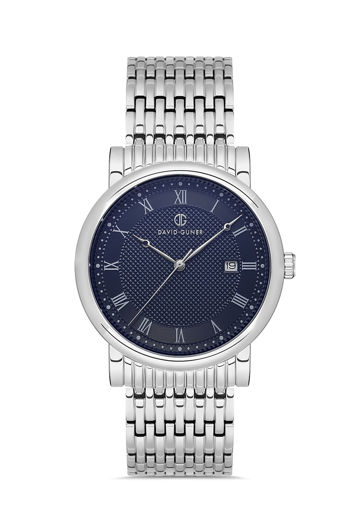 DAVID GUNER Roma Rakamlı Lacivert Kadranlı Gümüş Kaplamalı Takvimli Erkek Kol Saati - DG-8672GA-A3