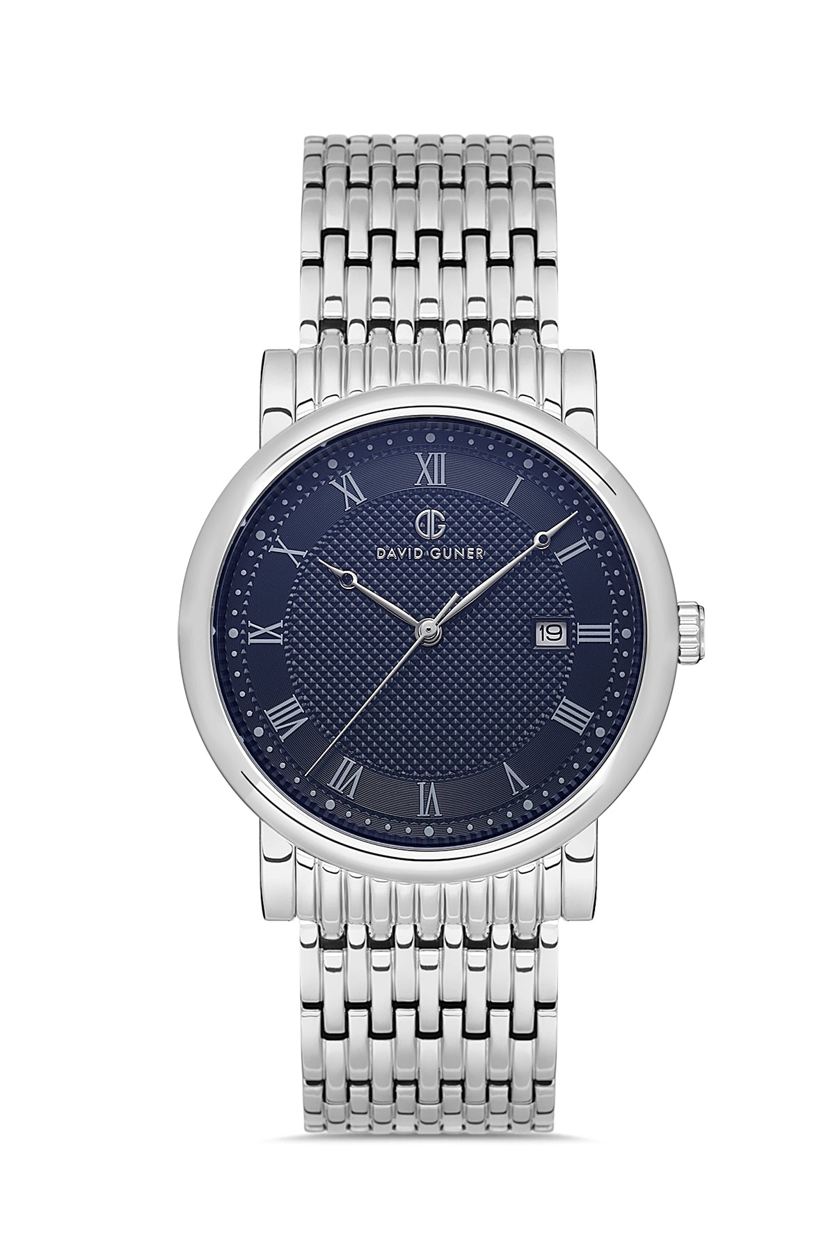 DAVID GUNER Roma Rakamlı Lacivert Kadranlı Gümüş Kaplamalı Takvimli Erkek Kol Saati - DG-8672GA-A3