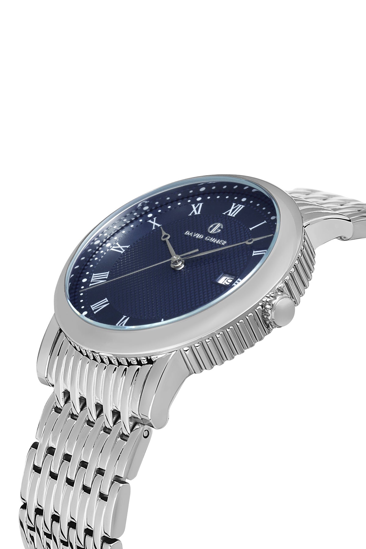 DAVID GUNER Roma Rakamlı Lacivert Kadranlı Gümüş Kaplamalı Takvimli Erkek Kol Saati - DG-8672GA-A3