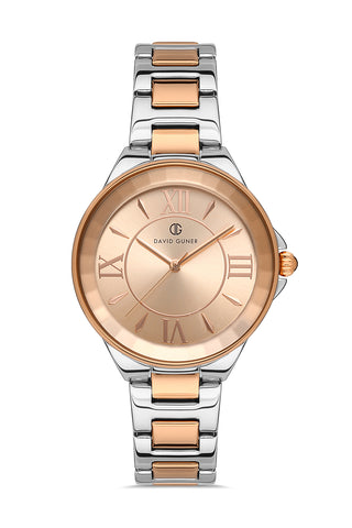 DAVID GUNER Roma Rakamlı Rose Kadranlı Gümüş-Rose Paslanmaz Masif Çelik Kadın Kol Saati - DG-8097LA-E5
