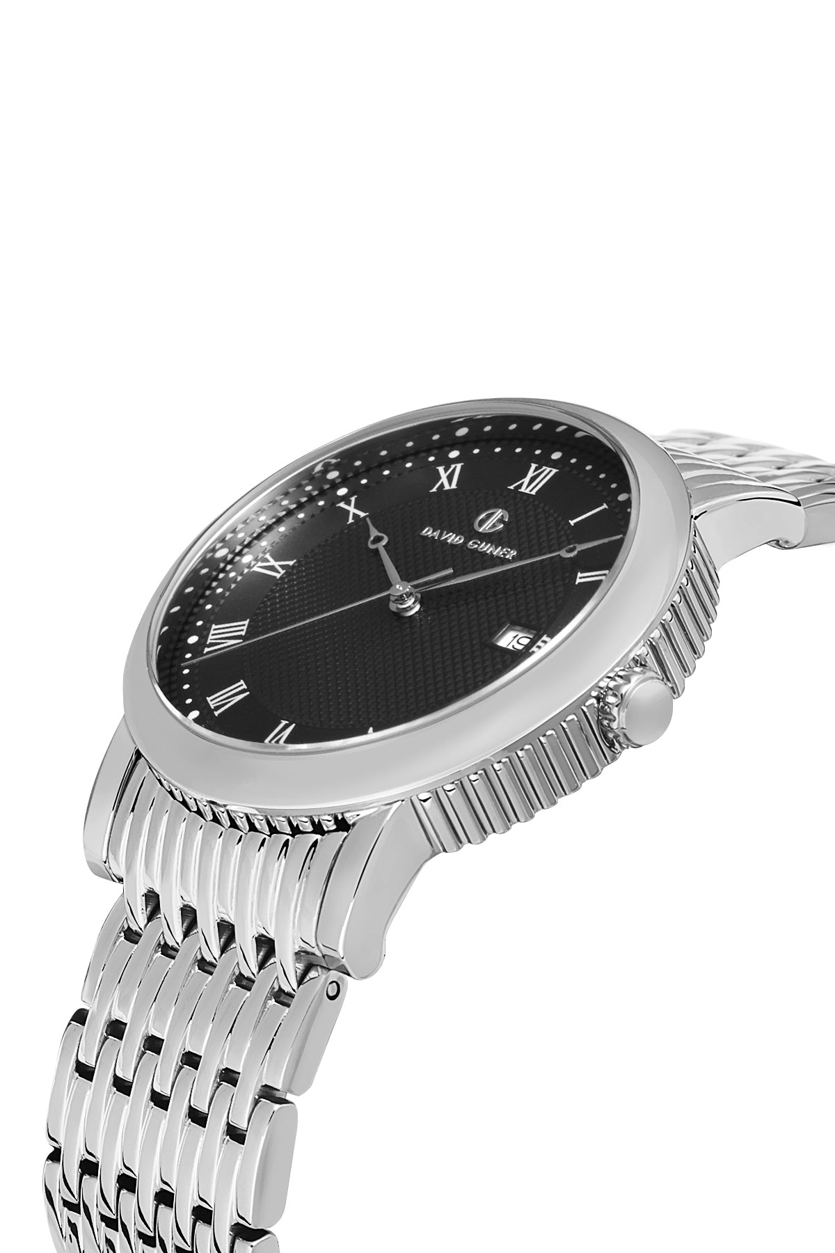 DAVID GUNER Roma Rakamlı Siyah Kadranlı Gümüş Kaplamalı Takvimli Erkek Kol Saati - DG-8672GA-A2