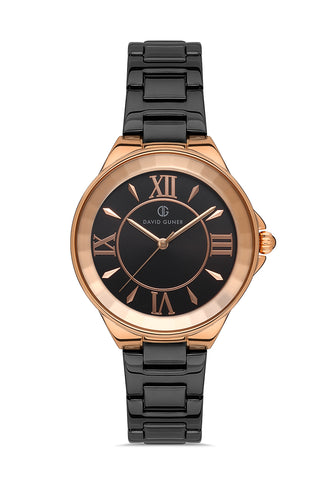 DAVID GUNER Roma Rakamlı Siyah Kadranlı Siyah Paslanmaz Masif Çelik Kadın Kol Saati - DG-8097LA-R2