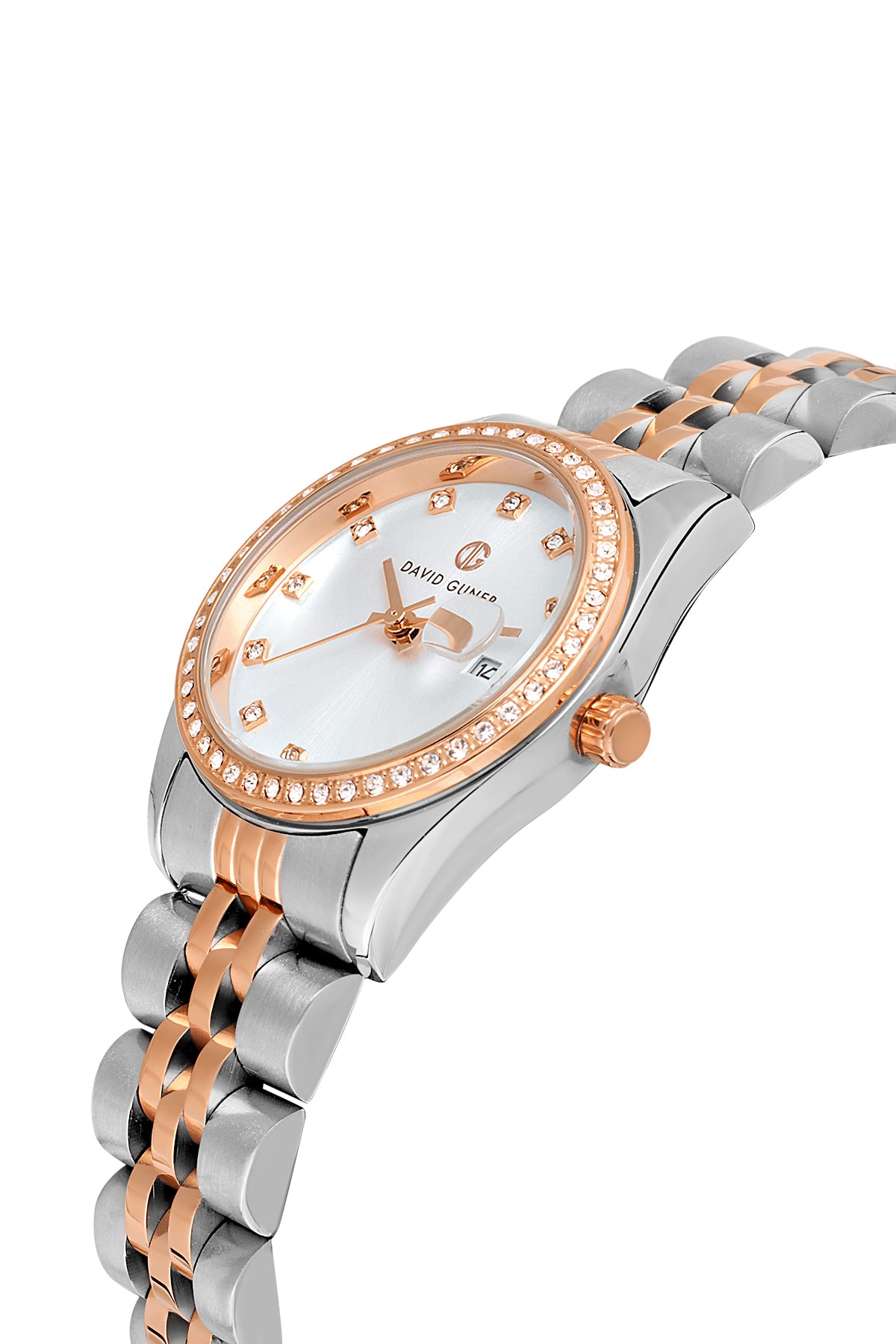 DAVID GUNER Rose White Silver Dial Women's Watch with Stainless Band