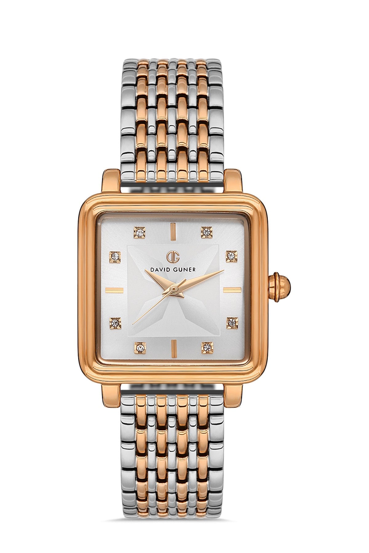 DAVID GUNER Rose Beyaz Kaplama Gümüş Kadranlı Düz Paslanmaz Masif Çelik Kadın Kol Saati - DG-8471LA-E1