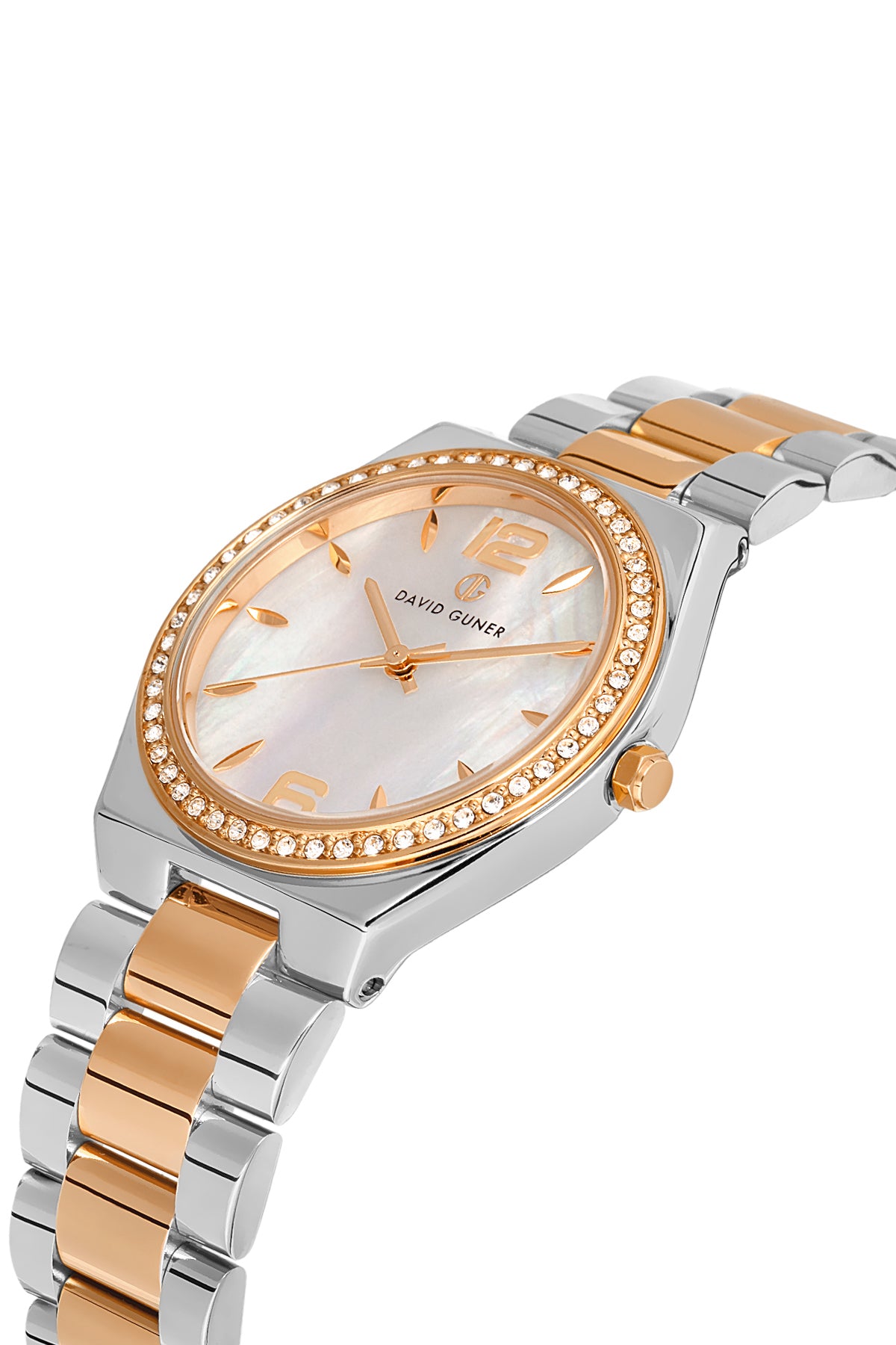 DAVID GUNER Rose Beyaz Kaplama Gümüş Kadranlı Düz Paslanmaz Masif Çelik Kadın Kol Saati - DG-8472LA-E1