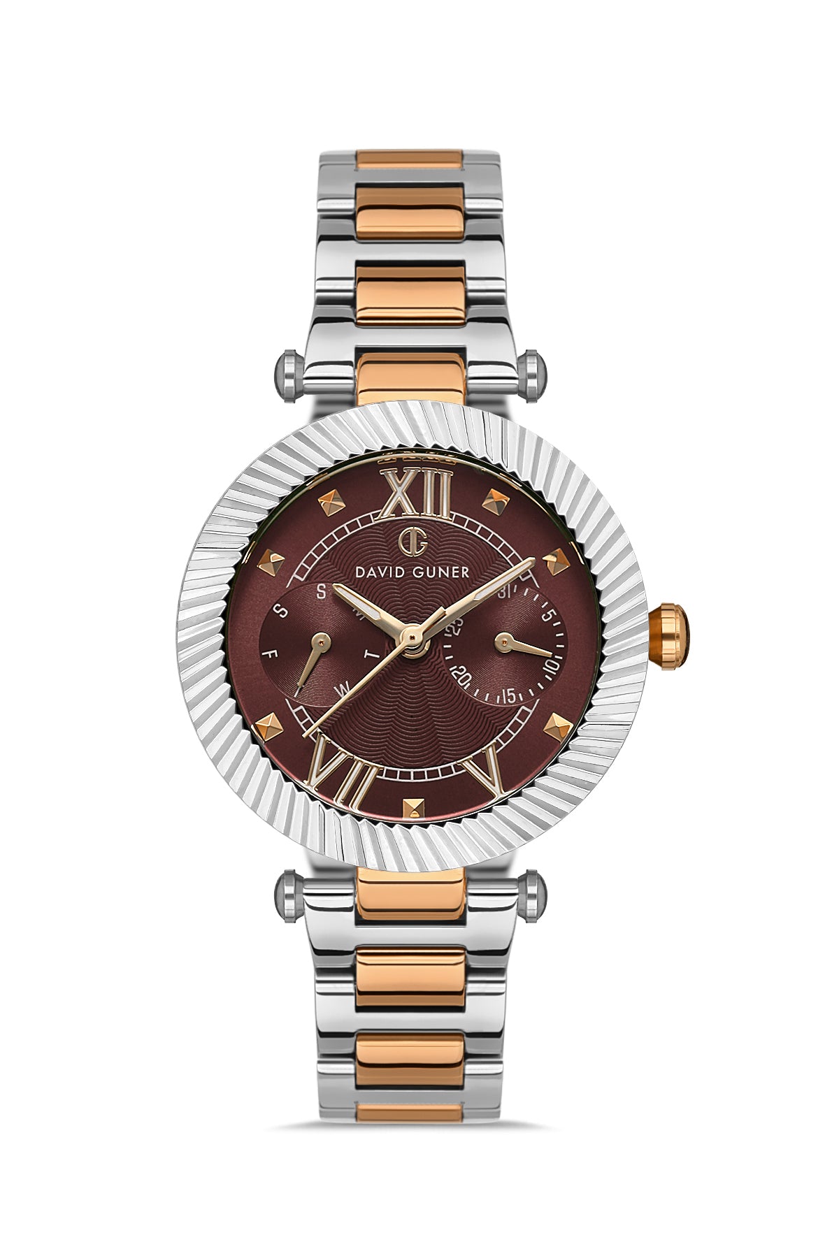 DAVID GUNER Rose Beyaz Kaplama Kahverengi Kadranlı Paslanmaz Masif Çelik Kordonlu Kadın Kol Saati - DG-8415LA-E6