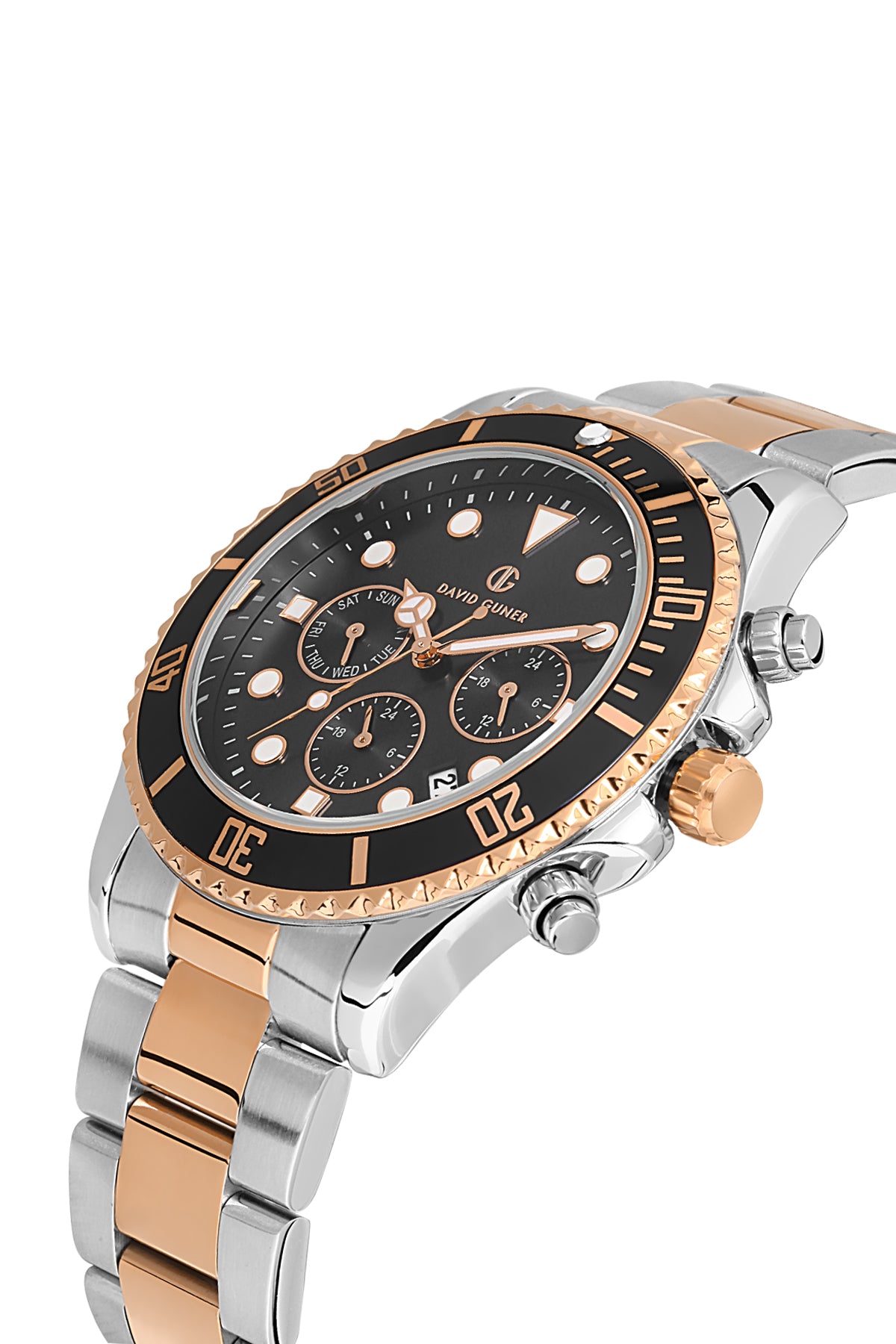 DAVID GUNER Rose Beyaz Kaplama Siyah Kadran Multifonksiyonlu Erkek Kol Saati - DG-8475GA-E2