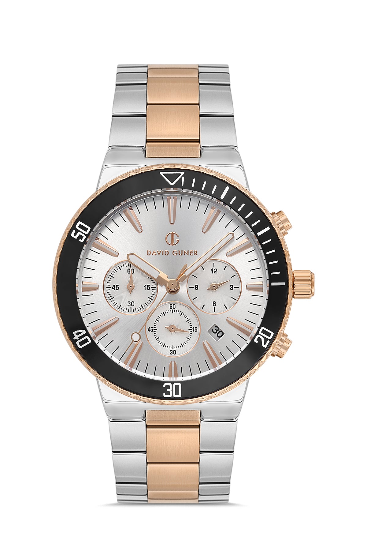 DAVID GUNER Gümüş Kadranlı Rose Beyaz Kaplamalı Erkek Kol Saati - DG-8524GA-E1