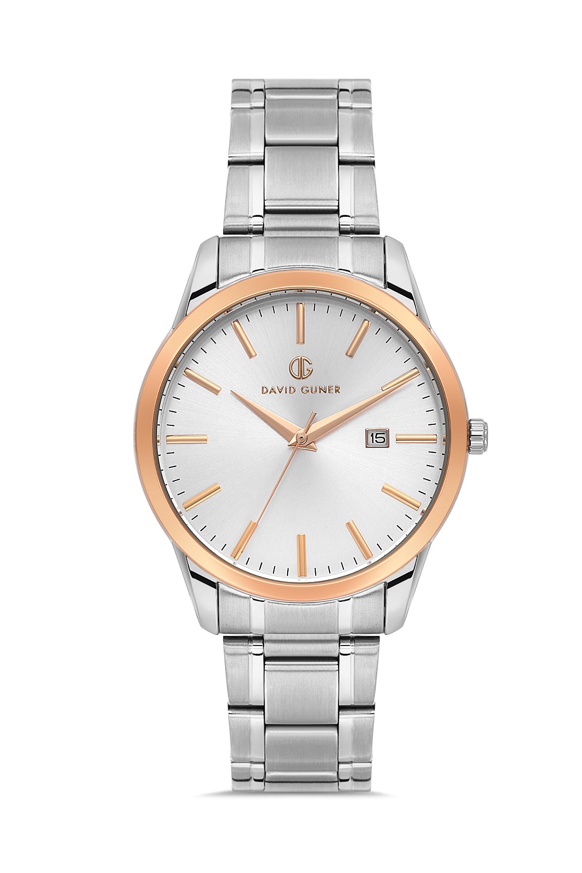 DAVID GUNER Rose Beyaz Kaplamalı Gümüş Kadranlı Takvimli Erkek Kol Saati
