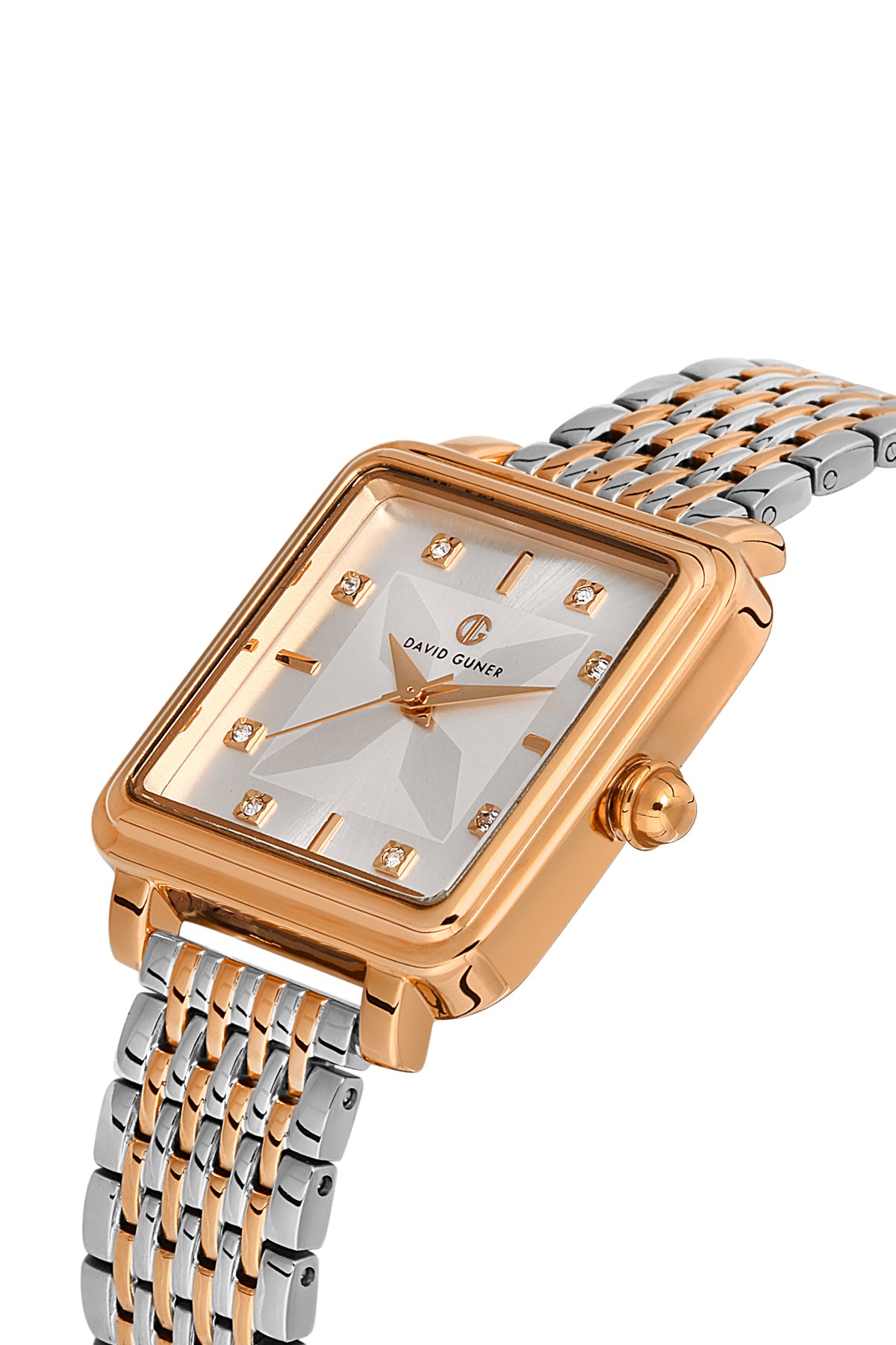 DAVID GUNER Rose Beyaz Kaplama Gümüş Kadranlı Düz Paslanmaz Masif Çelik Kadın Kol Saati - DG-8471LA-E1