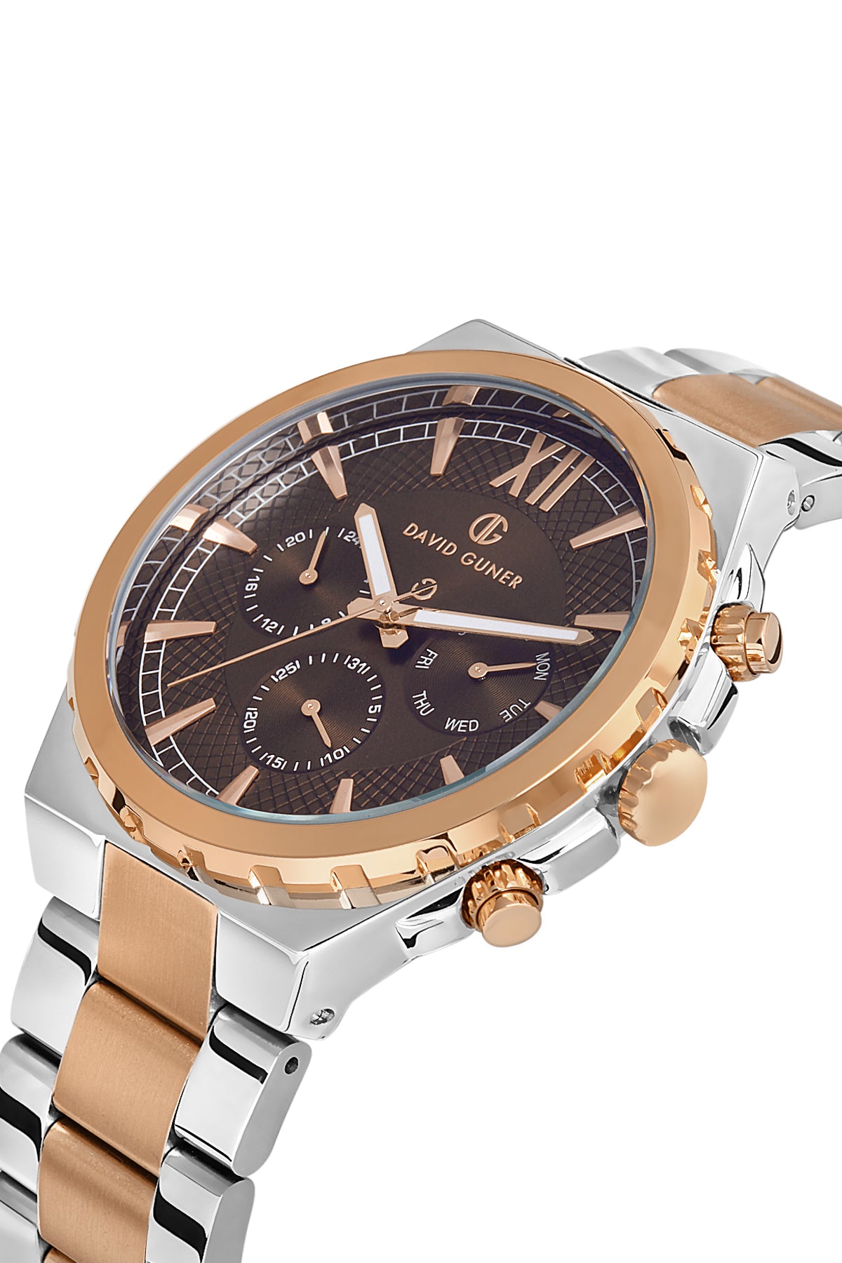 DAVID GUNER Rose beyaz Kaplamalı Kahverengi Kadranlı Erkek Kol Saati - DG-8410GA-E6