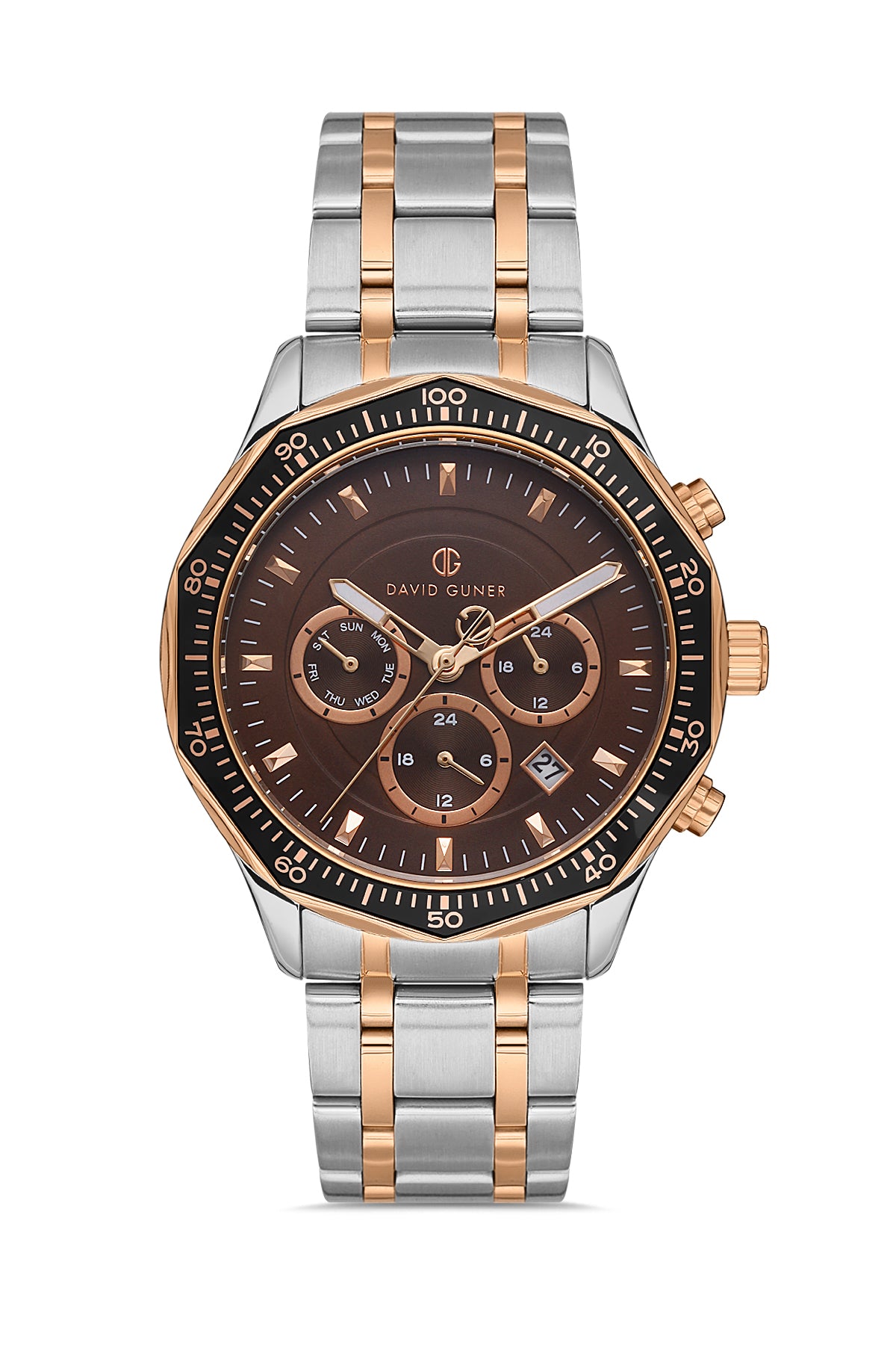 DAVID GUNER Brown Dial Rose White Coated Men's Watch