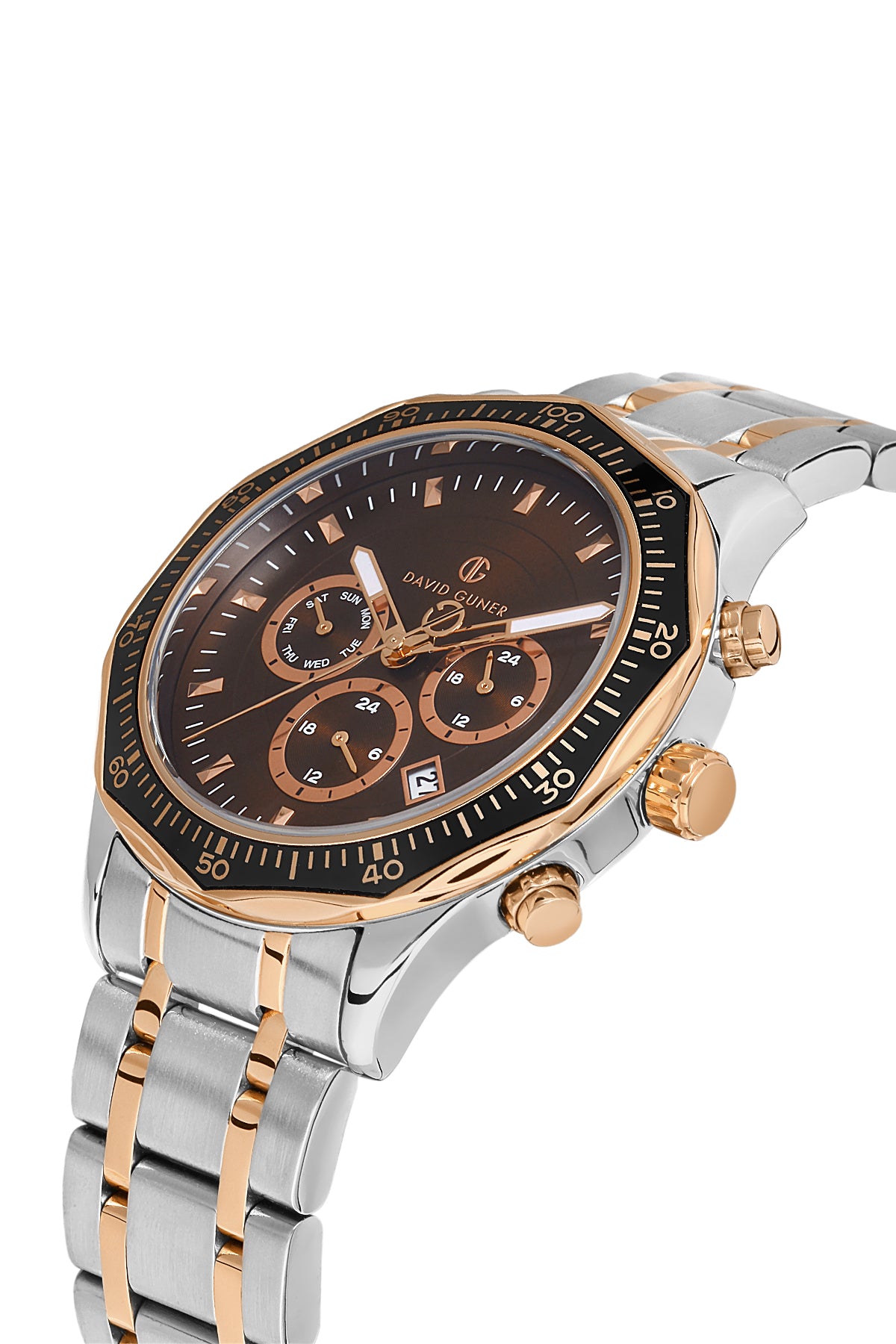 DAVID GUNER Brown Dial Rose White Coated Men's Watch