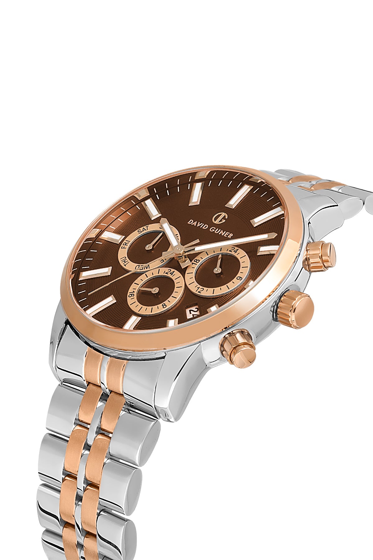 DAVID GUNER Rose Beyaz Kaplama Kahverengi Kadran Multifonksiyonlu Erkek Kol Saati - DG-8449GA-E6