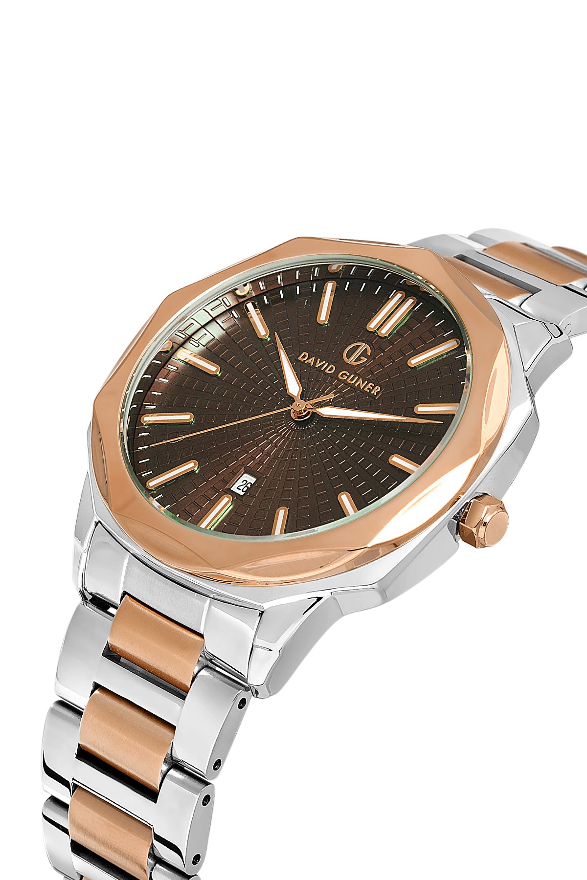 David Guner Rose White Plating Calendar Men's Watch