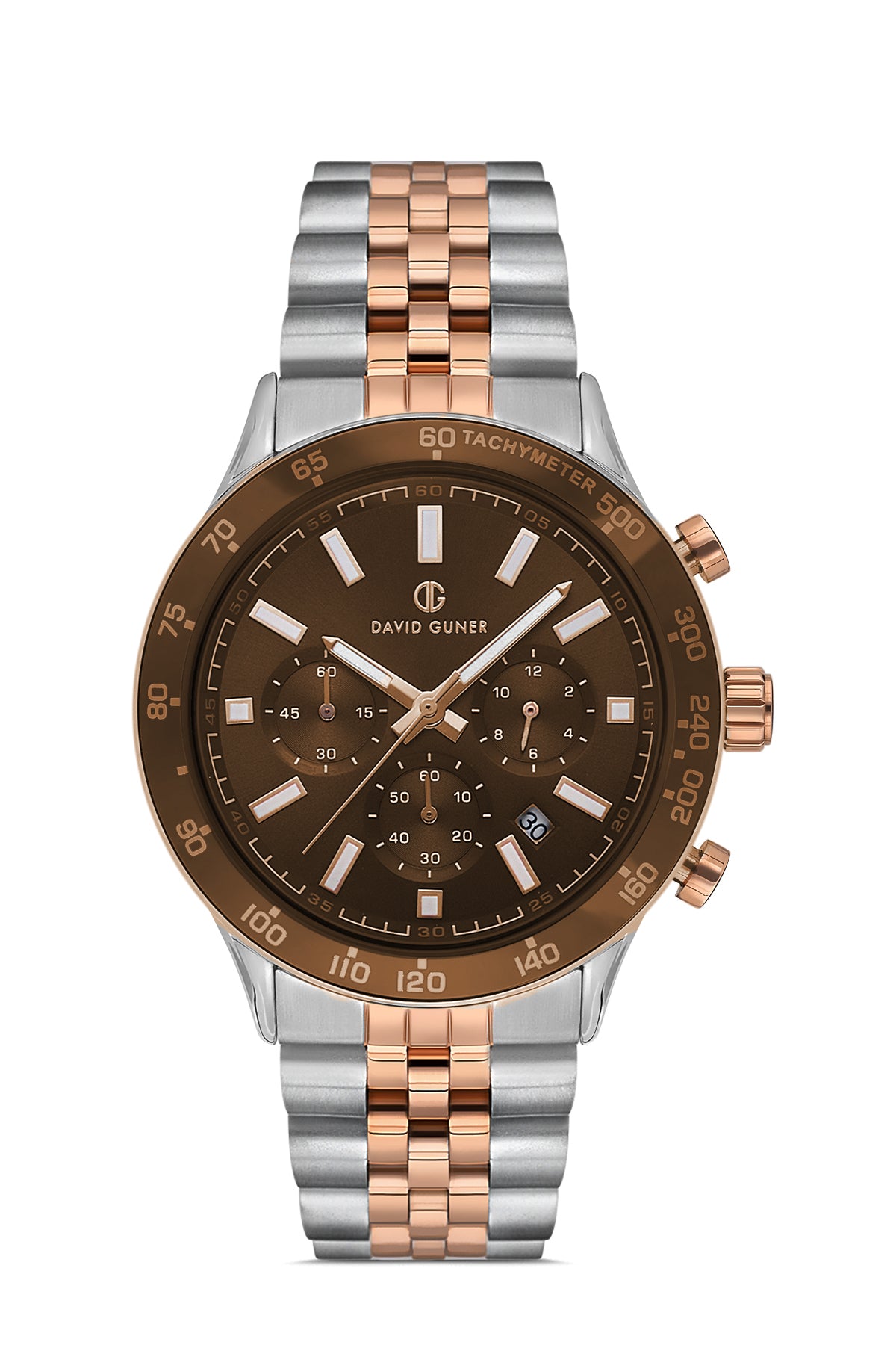 DAVID GUNER Rose Beyaz Kaplama Kahverengi Kadranlı Multi Fonksiyonlu Erkek Kol Saati