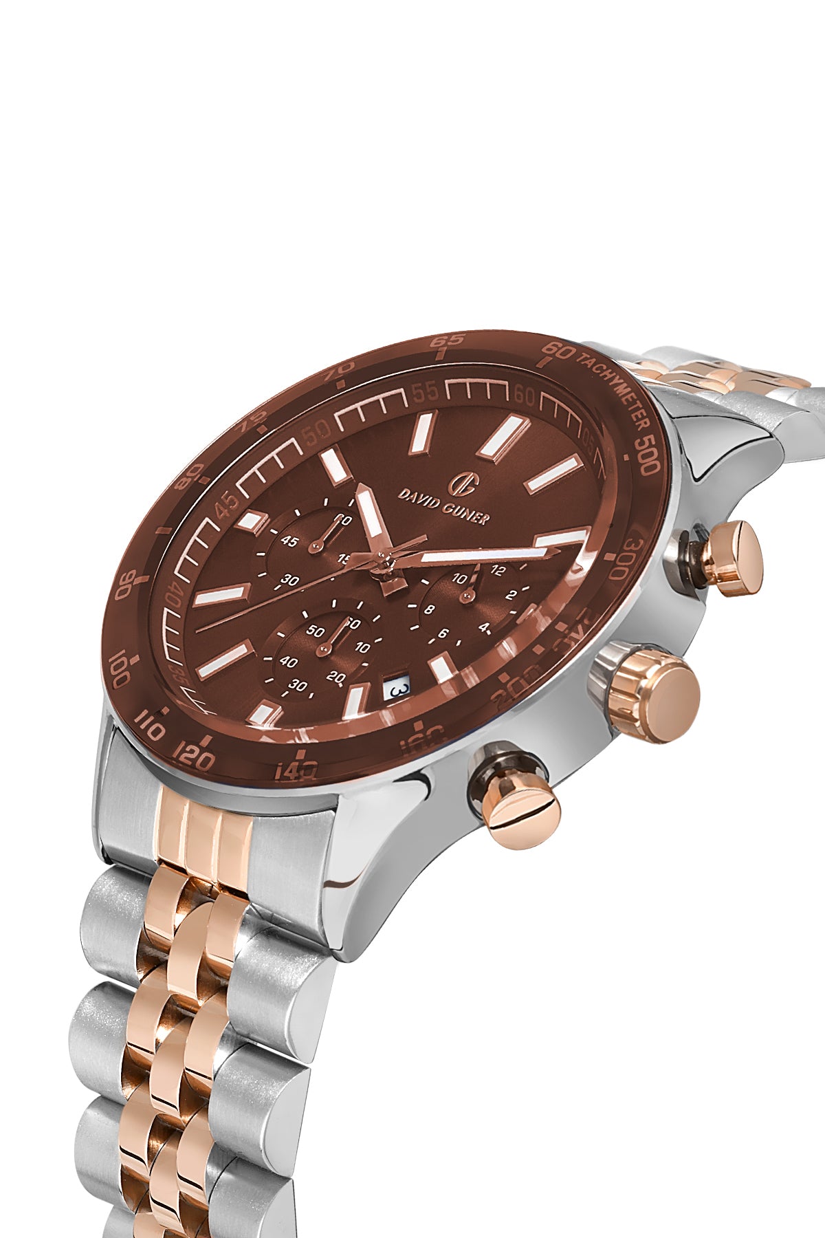DAVID GUNER Rose Beyaz Kaplama Kahverengi Kadranlı Multi Fonksiyonlu Erkek Kol Saati