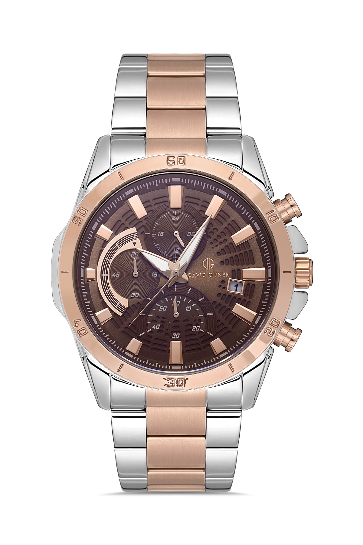 Davıd Guner Rose White Coated Brown Dial Multi Function Men's Watch