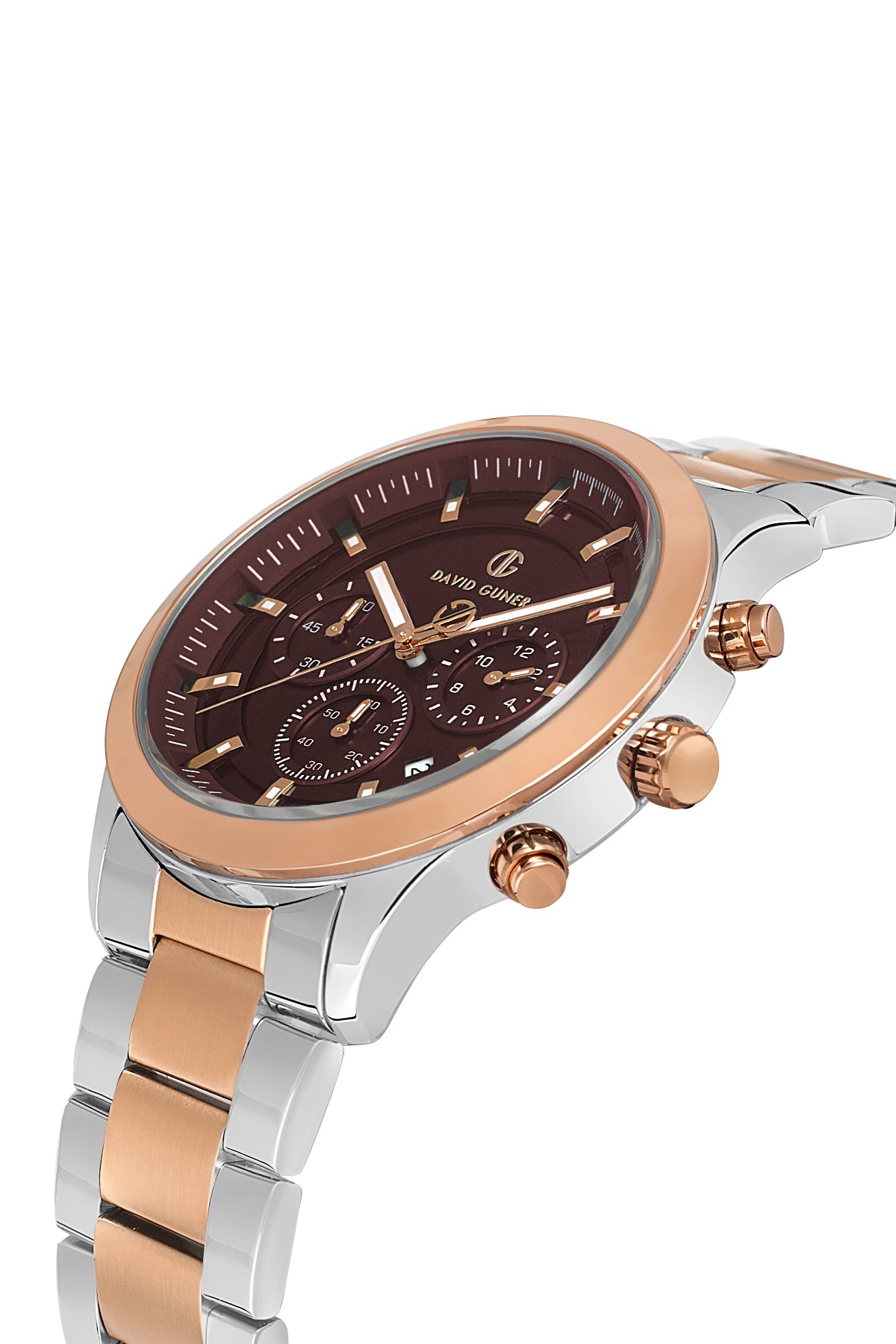 DAVID GUNER Kahverengi Kadranlı Rose Beyaz Kaplamalı Erkek Kol Saati - DG-8673GA-E6