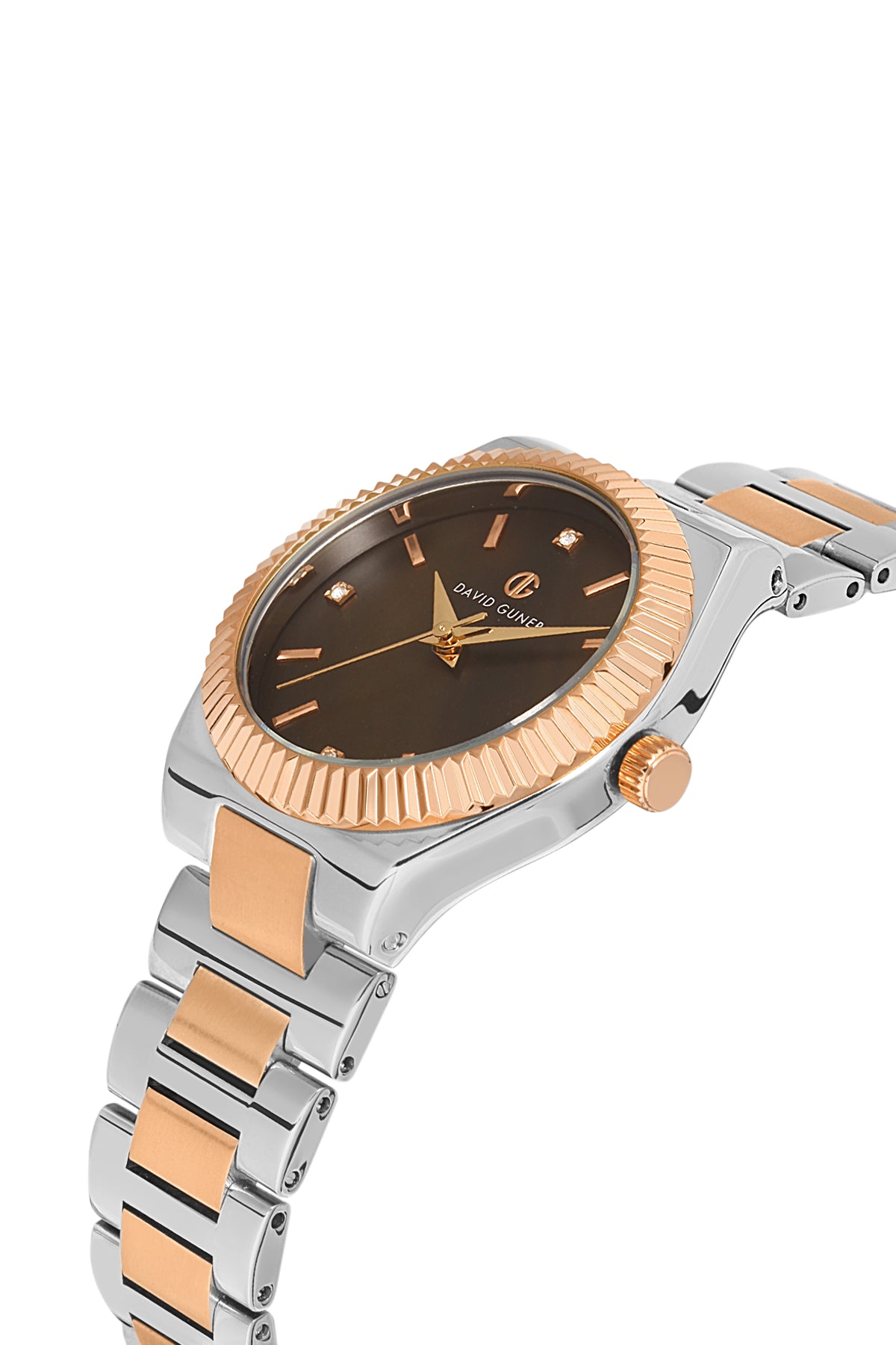 DAVID GUNER Rose White Coated Brown Dial Women's Watch