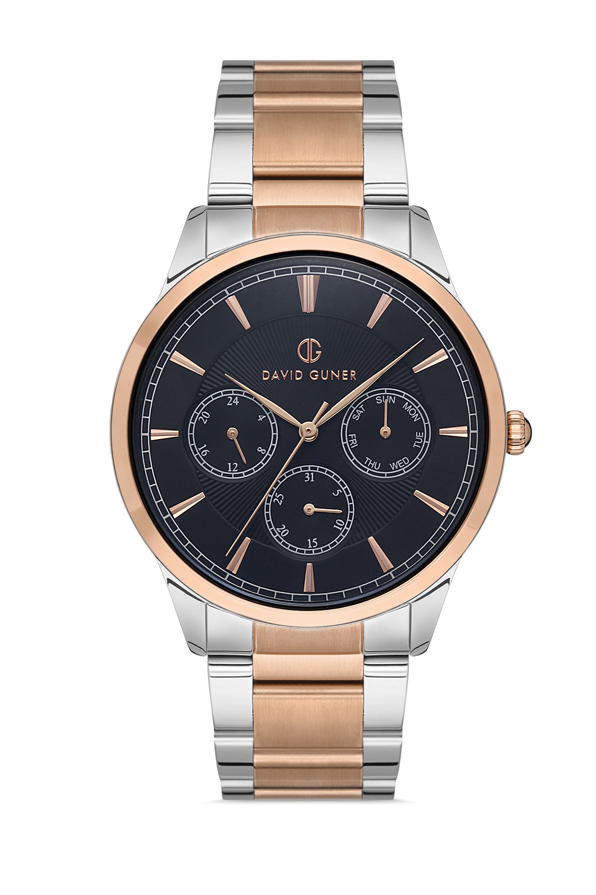 DAVID GUNER Rose Beyaz Kaplama Siyah Kadranlı Multi Fonksiyon Erkek Kol Saati