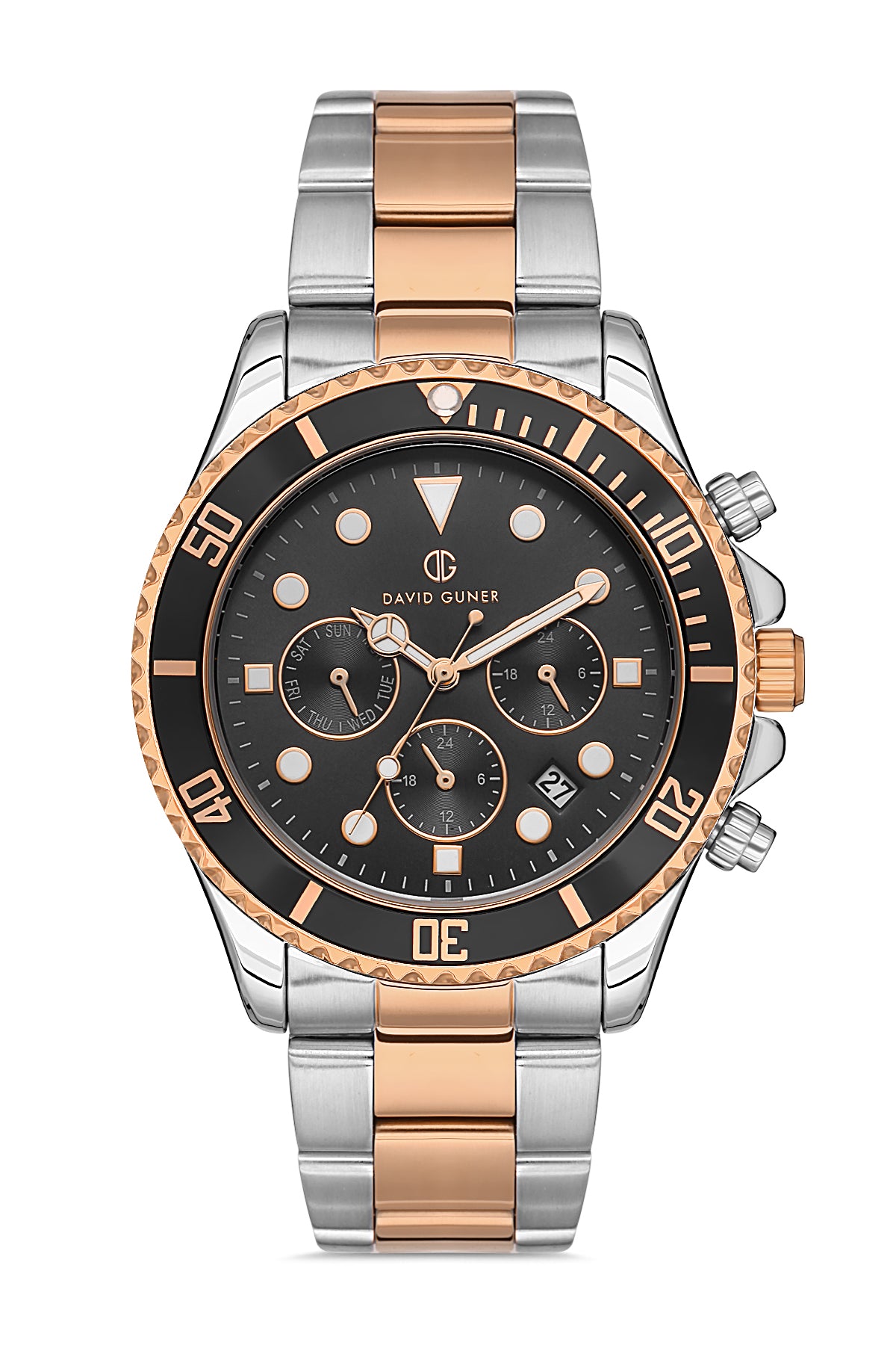 DAVID GUNER Rose Beyaz Kaplama Siyah Kadran Multifonksiyonlu Erkek Kol Saati - DG-8475GA-E2