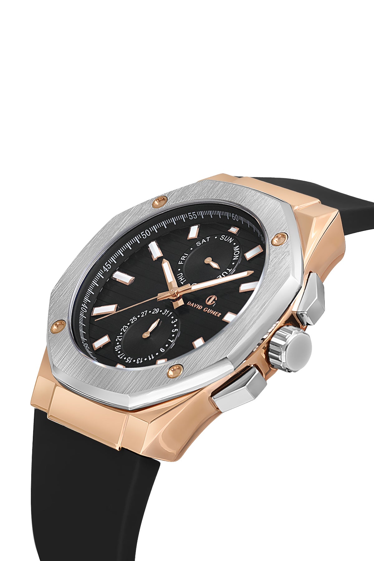 DAVID GUNER ROSE BEYAZ KAPLAMALI SİYAH KADRANLI ERKEK KOL SAATİ DG-8705GD-E2
