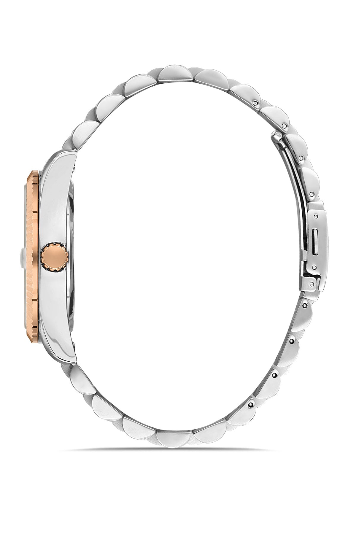 DAVID GUNER Rose-Gümüş İkili Kaplama Kahverengi Kadranlı Roma Rakamlı Takvimli Paslanmaz Masif Çelik Erkek Kol Saati - DG-8085GA-E6