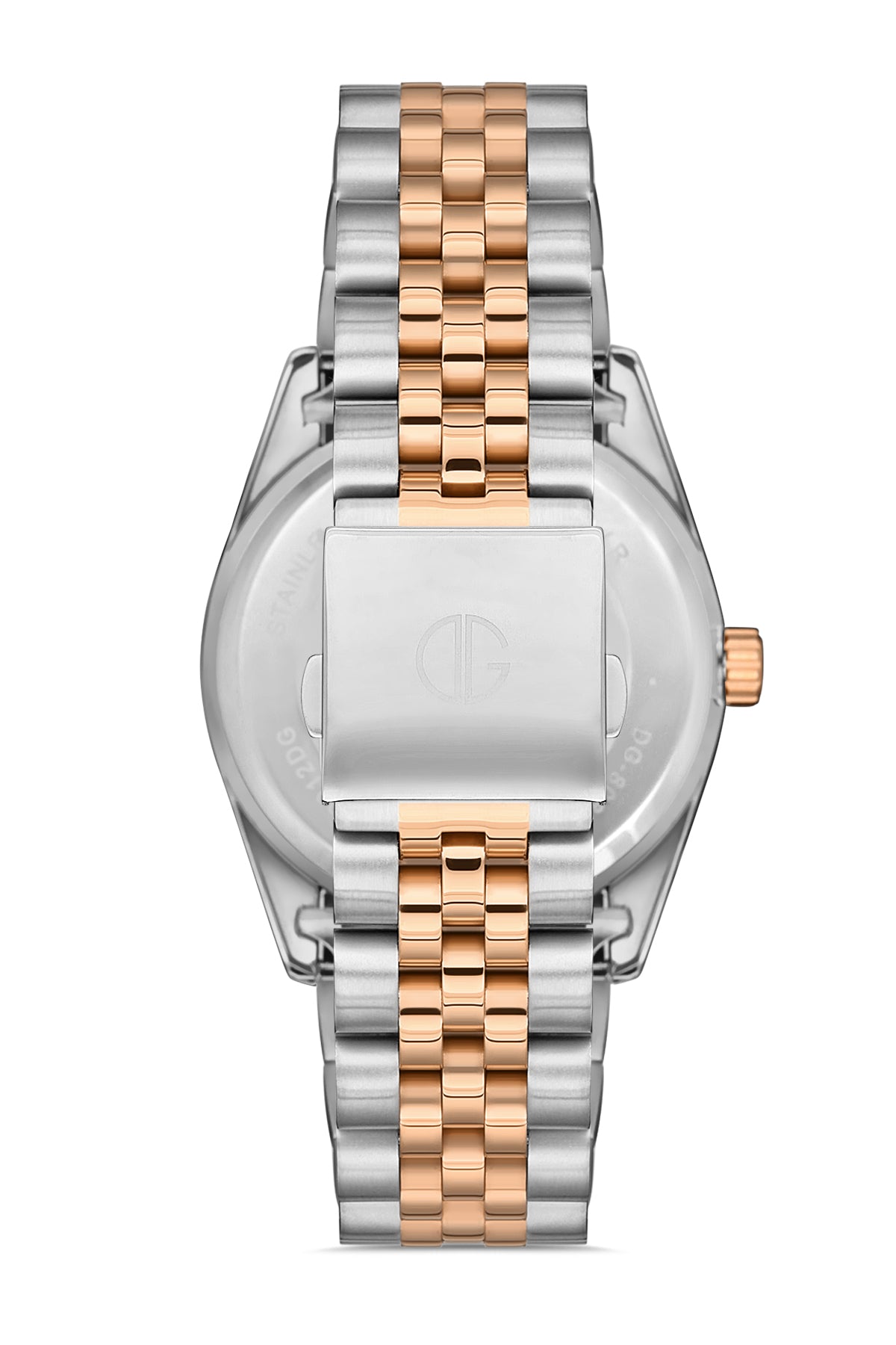 DAVID GUNER Rose-Gümüş İkili Kaplama Kahverengi Kadranlı Roma Rakamlı Takvimli Paslanmaz Masif Çelik Erkek Kol Saati - DG-8085GA-E6