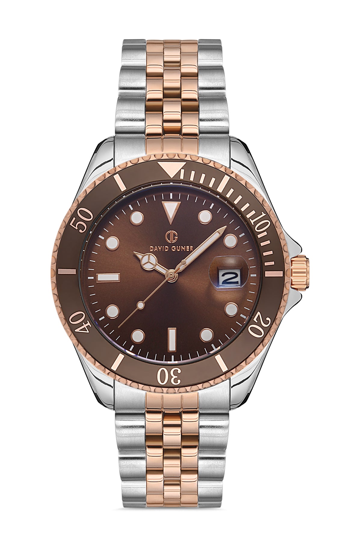 DAVID GUNER Rose Gümüş Renk Kaplamalı Kahverengi Kadranlı Takvimli Erkek Kol Saati - DG-8230GA-E6