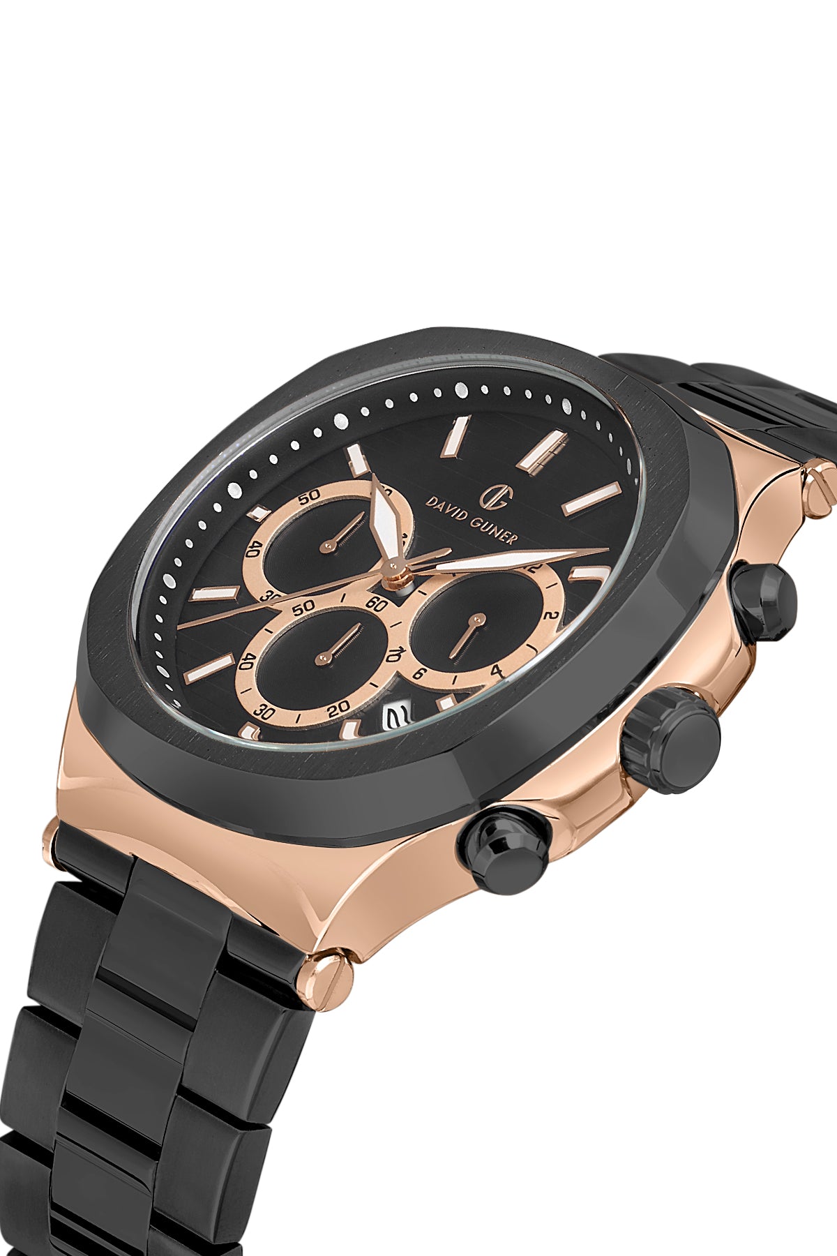 DAVID GUNER Rose Kaplama Siyah Kadranlı Paslanmaz Masif Çelik Erkek Kol Saati - DG-8522GA-R2