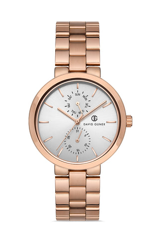 DAVID GUNER ROSE KAPLAMALI BEYAZ KADRANLI KADIN KOL SAATİ - DG-8222LA-C1