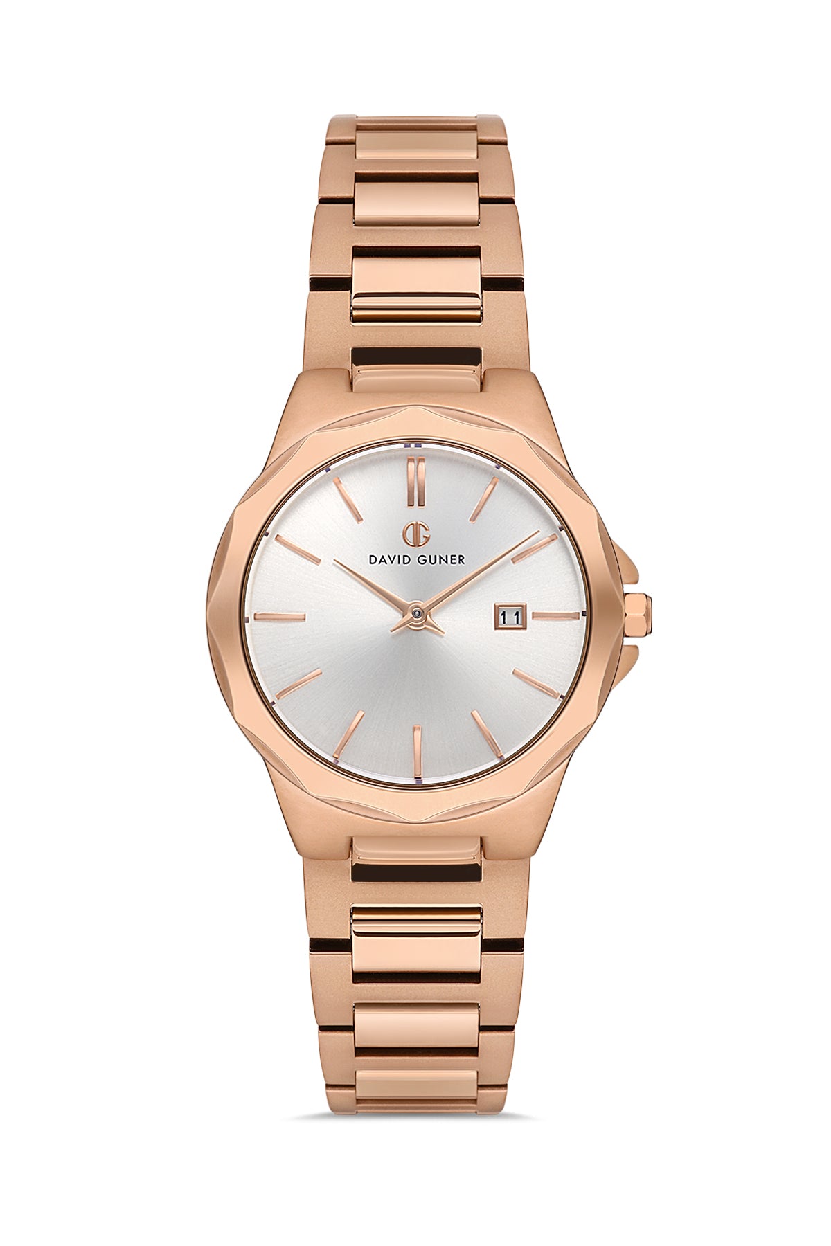 DAVID GUNER Silver Dial Rose Plating Calendar Women's Watch