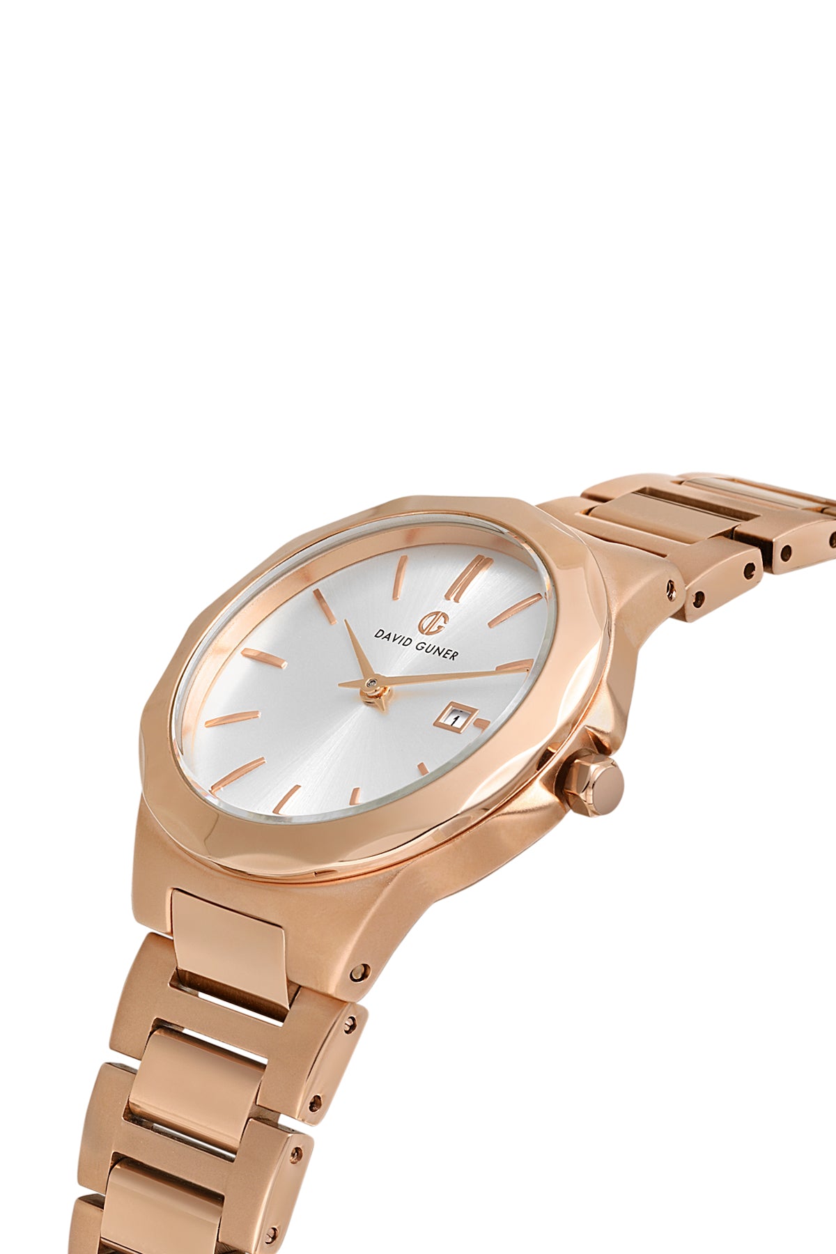 DAVID GUNER Silver Dial Rose Plating Calendar Women's Watch