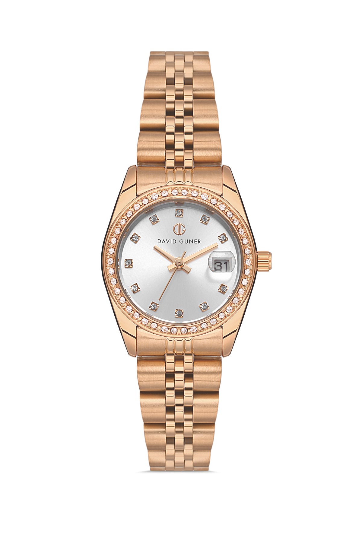 DAVID GUNER Gümüş Kadranlı Rose Kaplamalı Takvimli Kadın Kol Saati - DG-8474LA-C1