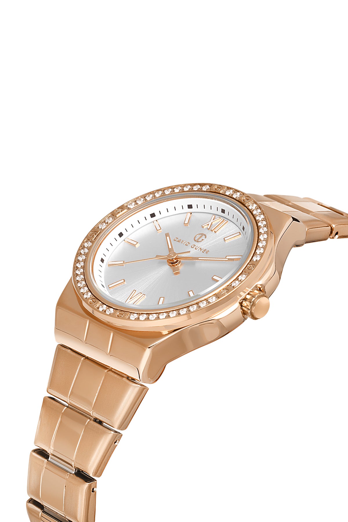 DAVID GUNER Silver Dial Rose Plating Stone Women's Watch