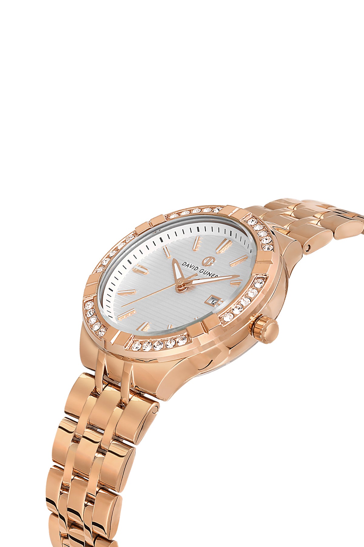 DAVID GUNER Rose Kaplama Gümüş Kadranlı Taşlı Kadın Kol Saati