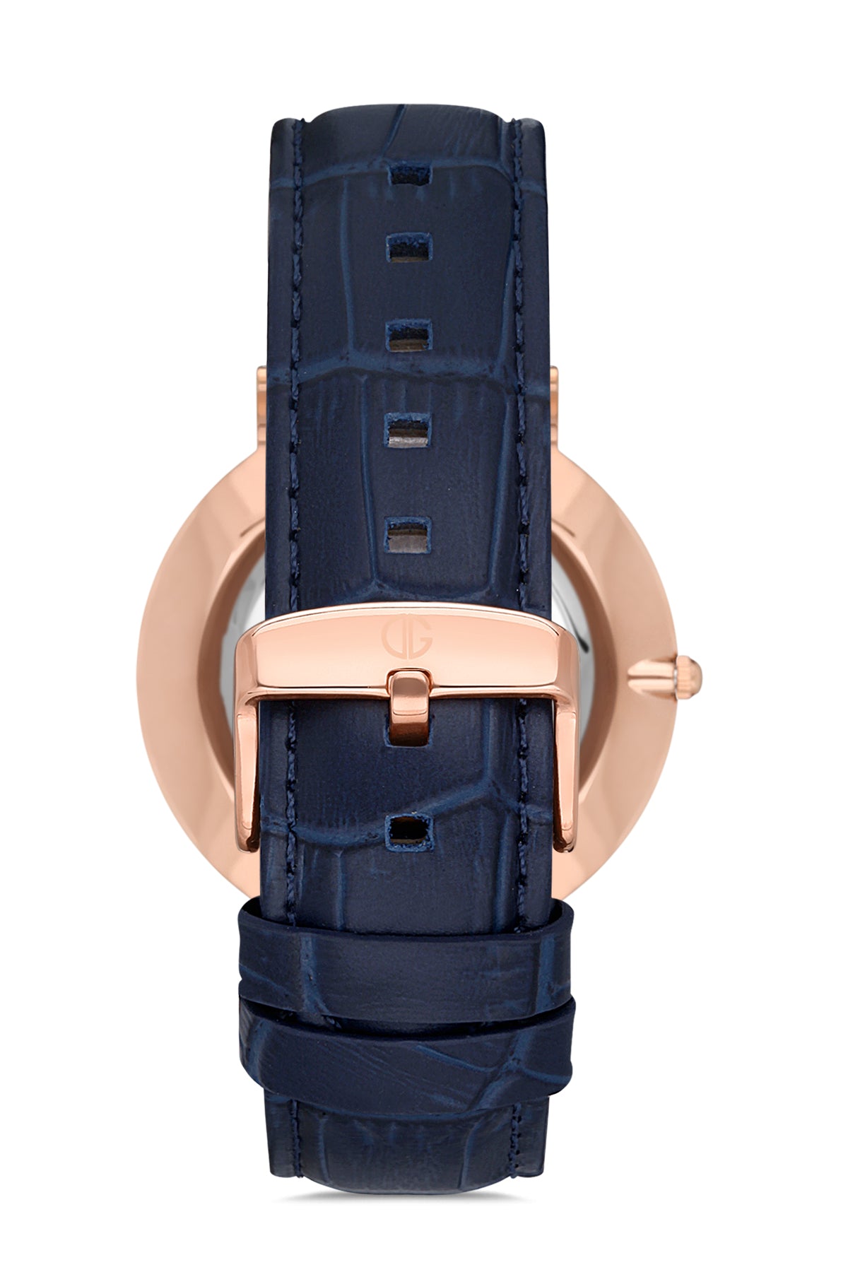 DAVID GUNER Mavi Kadranlı Rose Kaplamalı Erkek Deri Kol Saati - DG-8074GB-T3