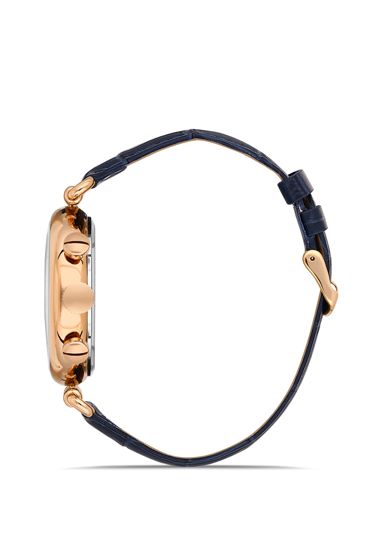 DAVID GUNER Rose Kaplamalı Lacivert Kadranlı Deri Kodronlu Erkek Kol Saati - DG-8384GB-T3