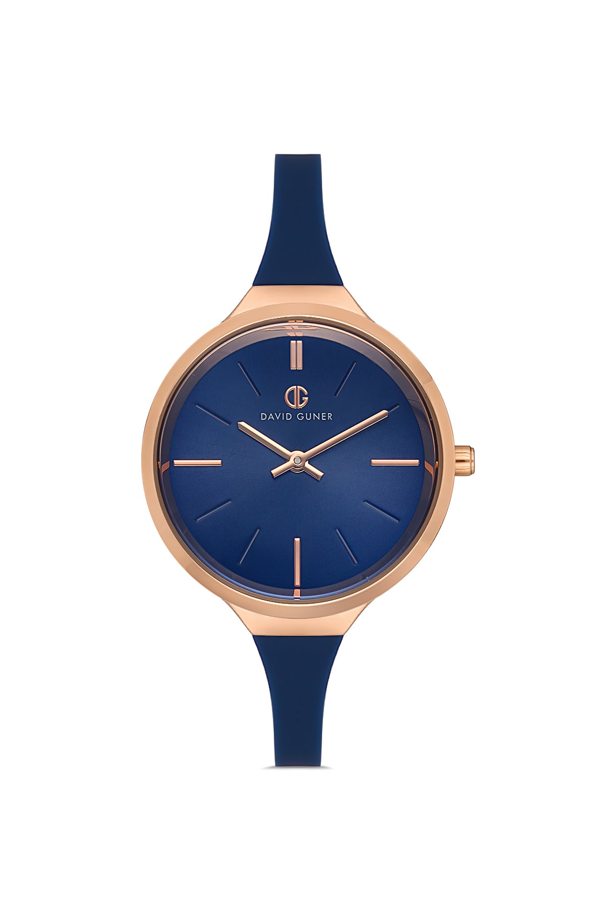 DAVID GUNER Rose Renk Kaplamalı Lacivert Kadranlı Lacivert Silikon Kordonlu Kadın Kol Saati - DG-8605LD-T3
