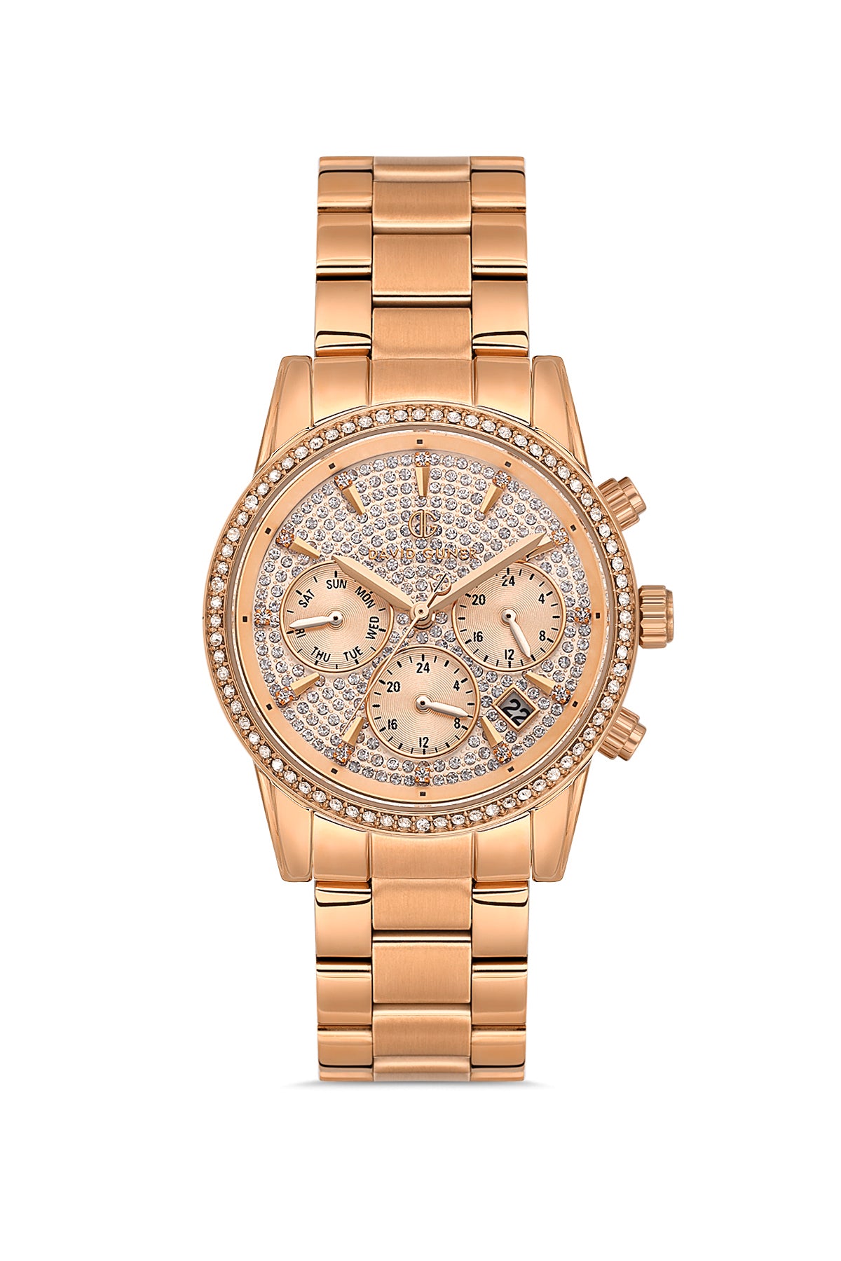 DAVID GUNER Rose Kadranlı Rose Kaplama Paslanmaz Masif Çelik Kordonlu Multi Fonksiyonlu Kadın Kol Saati