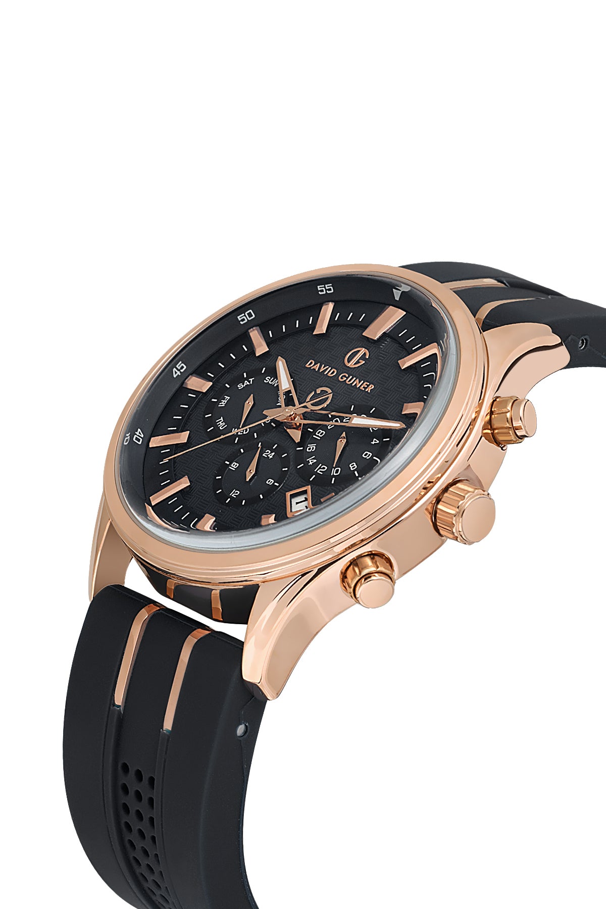 DAVID GUNER Rose Kaplamalı Siyah Kadranlı Siyah Silikon Kordonlu Erkek Kol Saati - DG-8271GD-R2