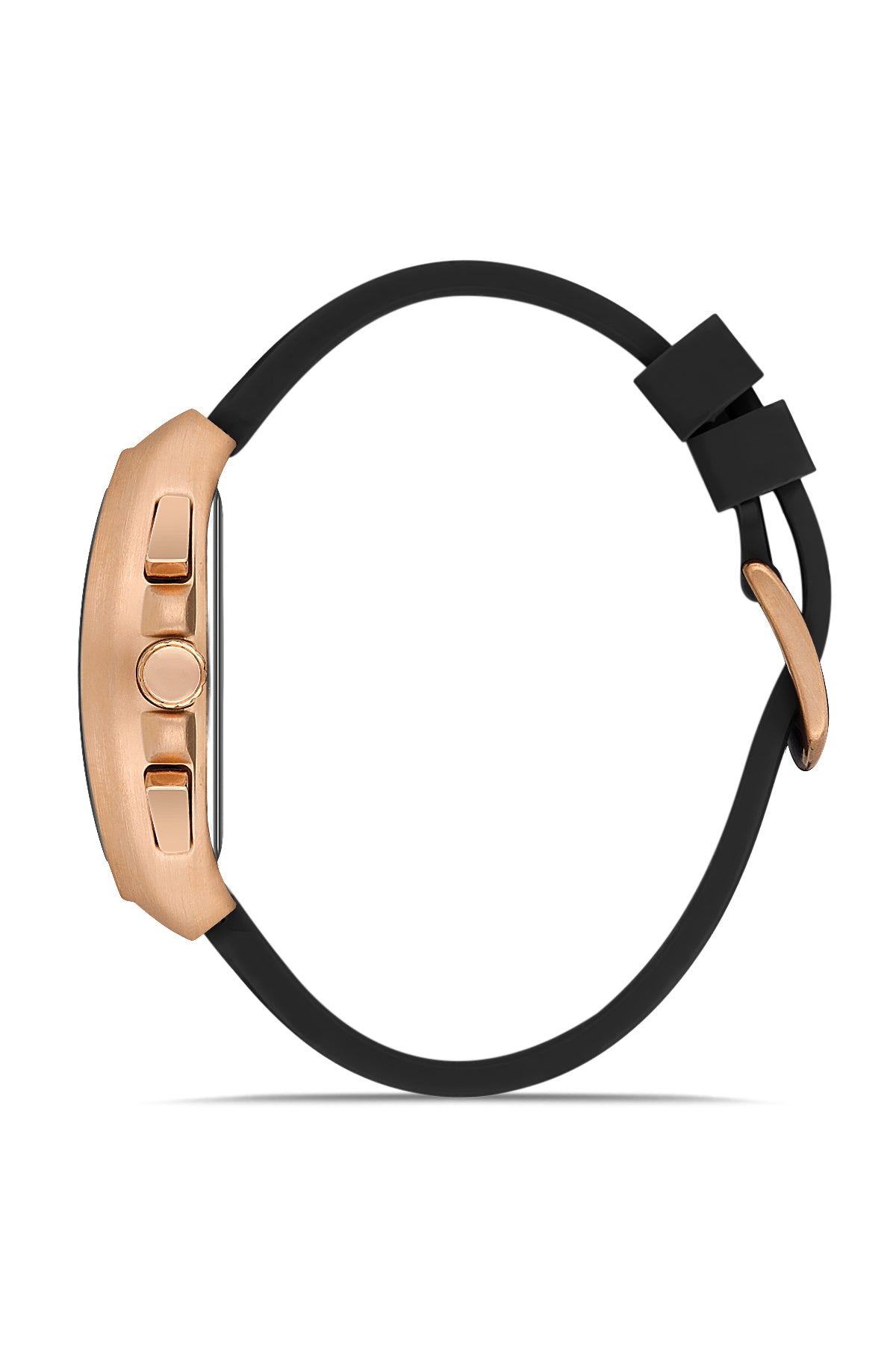 DAVID GUNER Rose-Coated Black Dial Men's Watch with Black Silicone Band