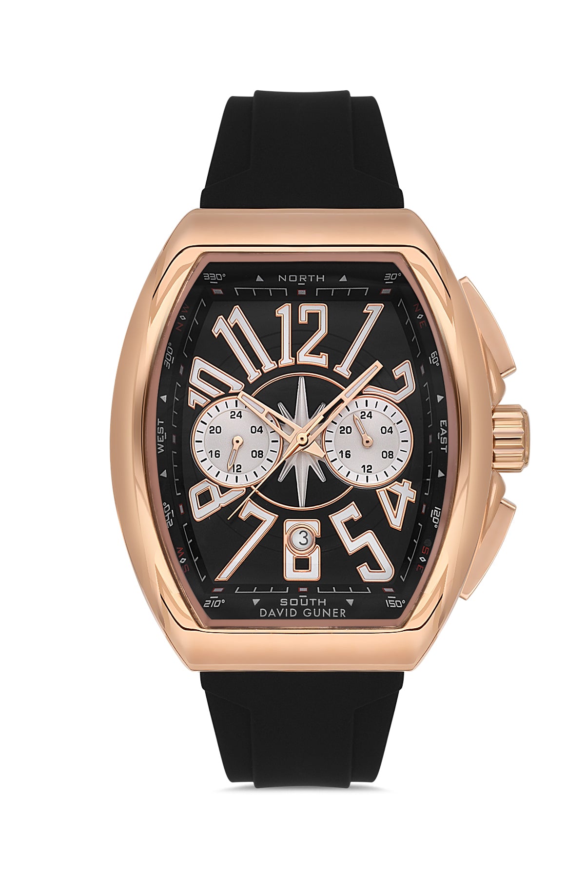 DAVID GUNER Rose Kaplama Siyah Kadranlı Multi Fonksiyonlu Erkek Kol Saati
