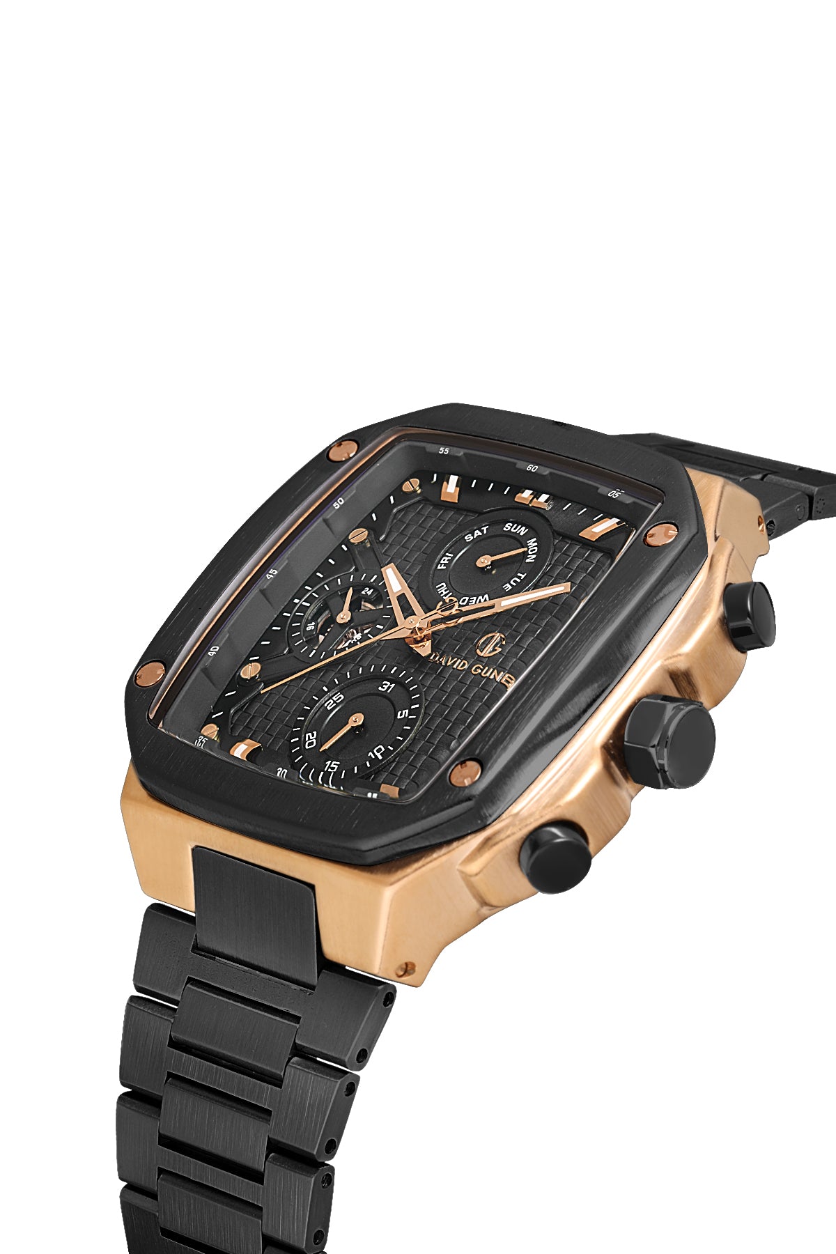 DAVID GUNER Siyah Kadranlı Rose Kaplama Erkek Kol Saati