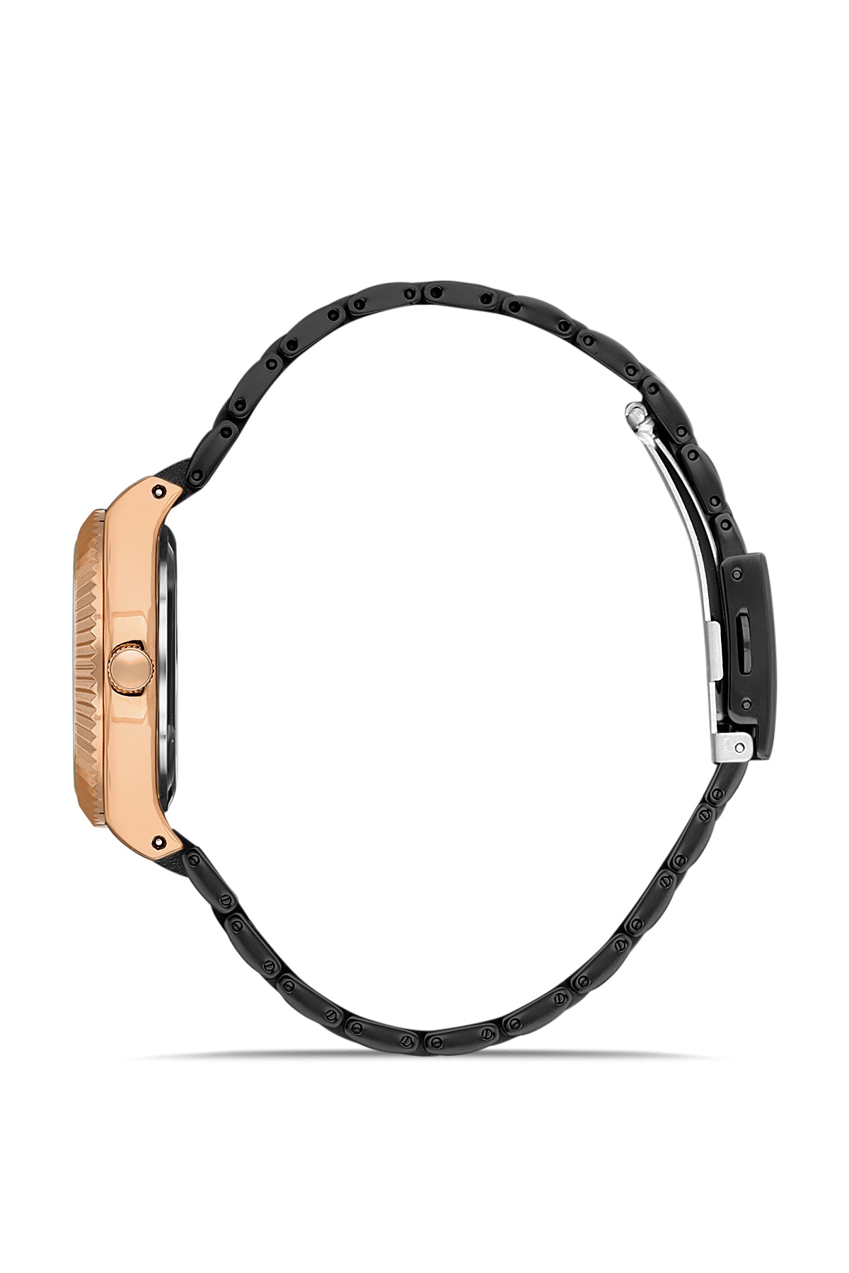 DAVID GUNER Rose-Coated Black Dial Women's Watch