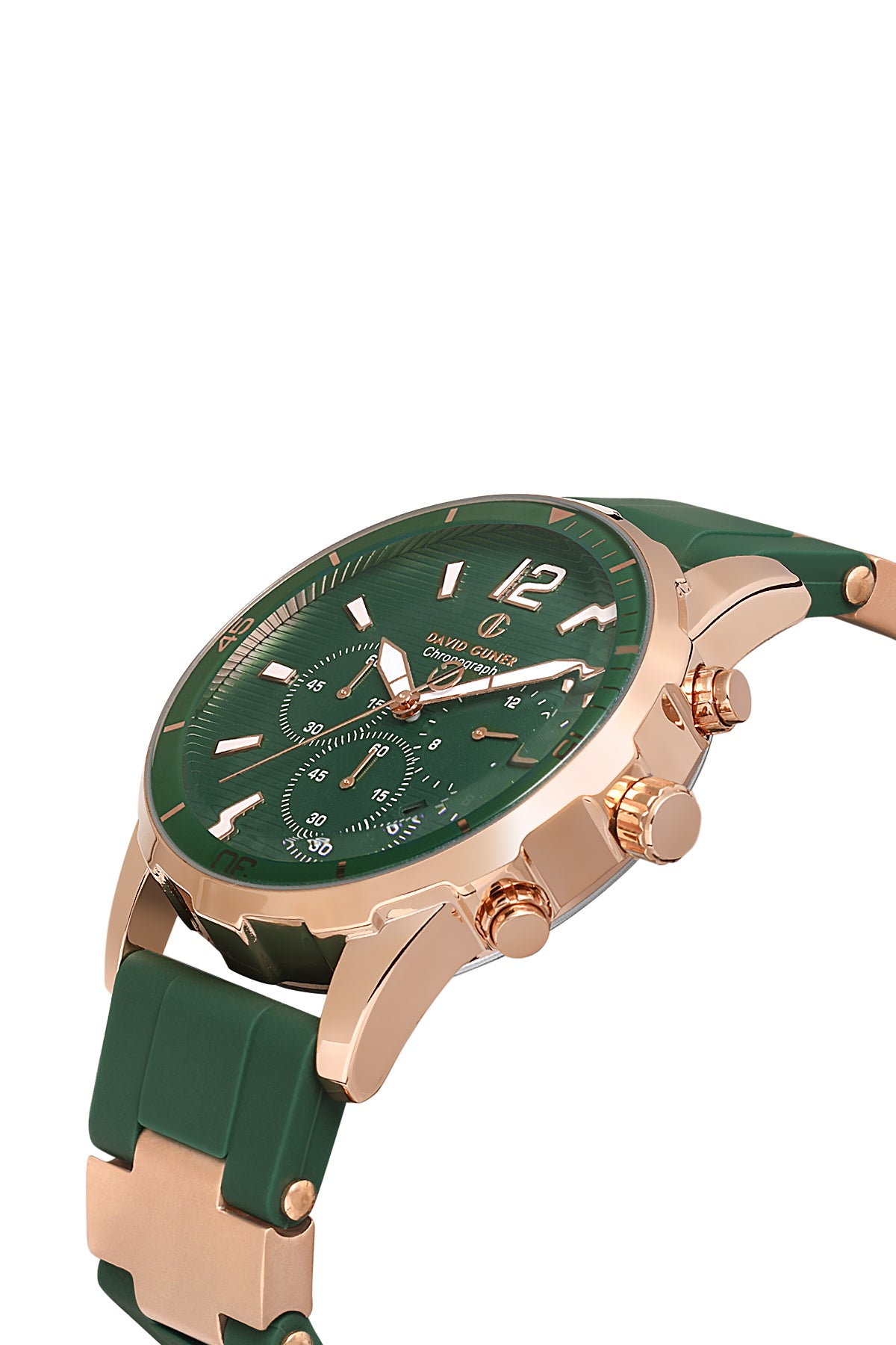 DAVID GUNER Yeşil Kadranlı Rose Detaylı Yeşil Silikon Kayışlı Erkek Kol Saati - DG-8456GD-ZG10