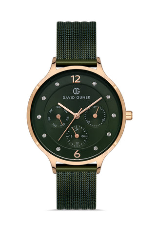 DAVID GUNER ROSE KAPLAMALI YEŞİL KADRANLI KADIN KOL SAATİ - DG-8120LC-ZG10