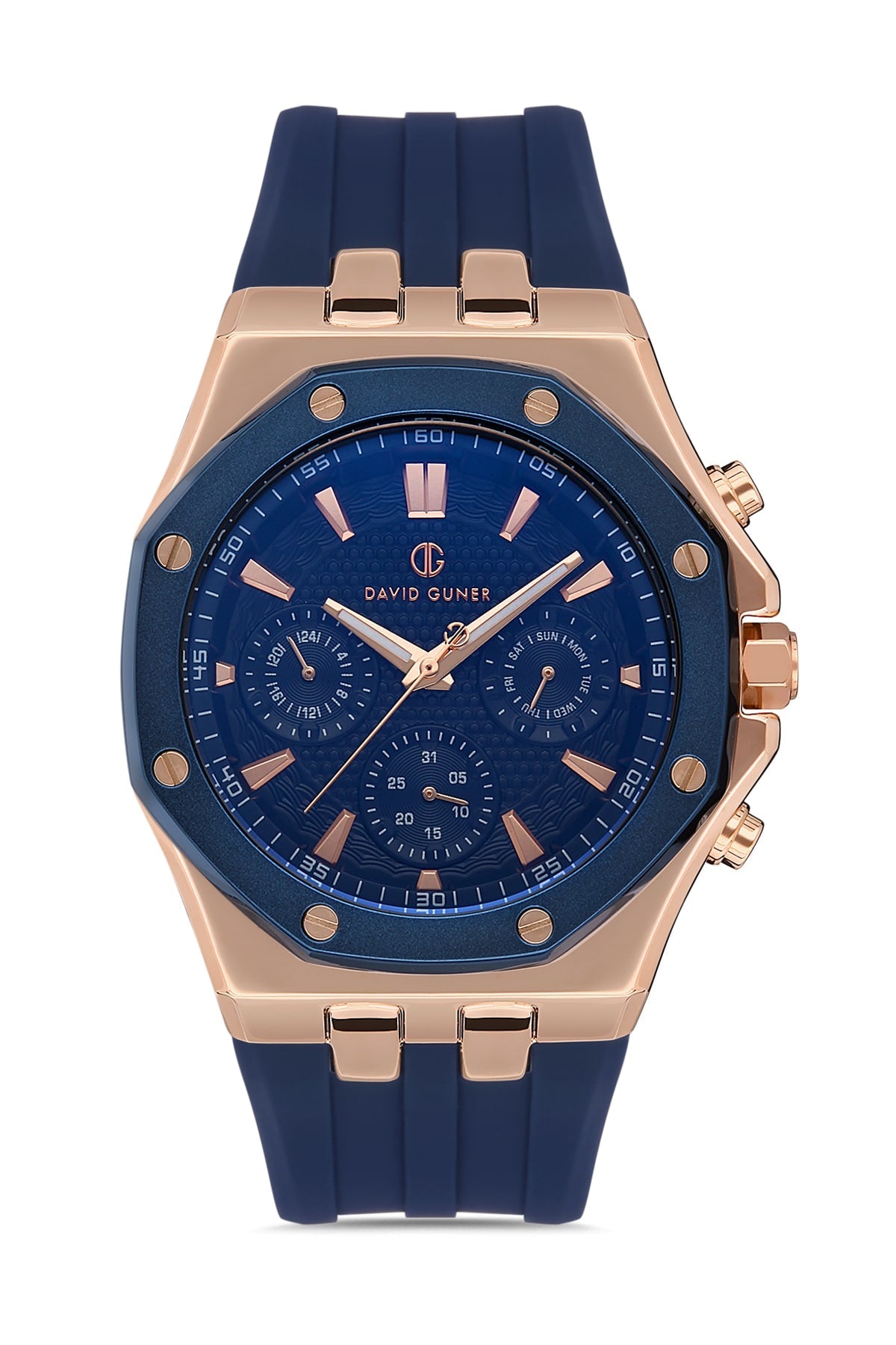 DAVID GUNER Rose Navy Blue Coated Men's Watch with Silicone Band